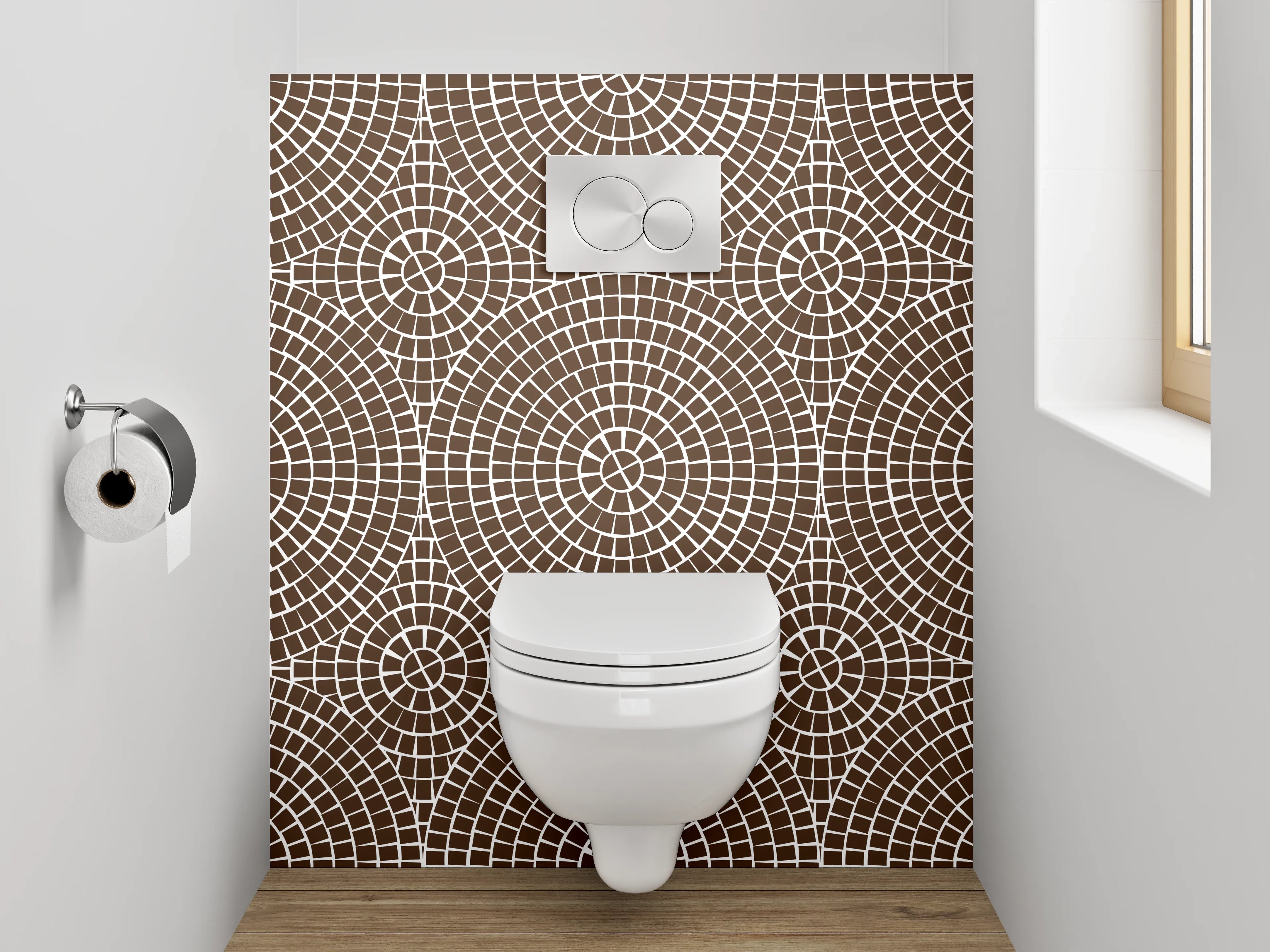 WC-Rückwand - Modernes Kreismuster auf braunem Hintergrund