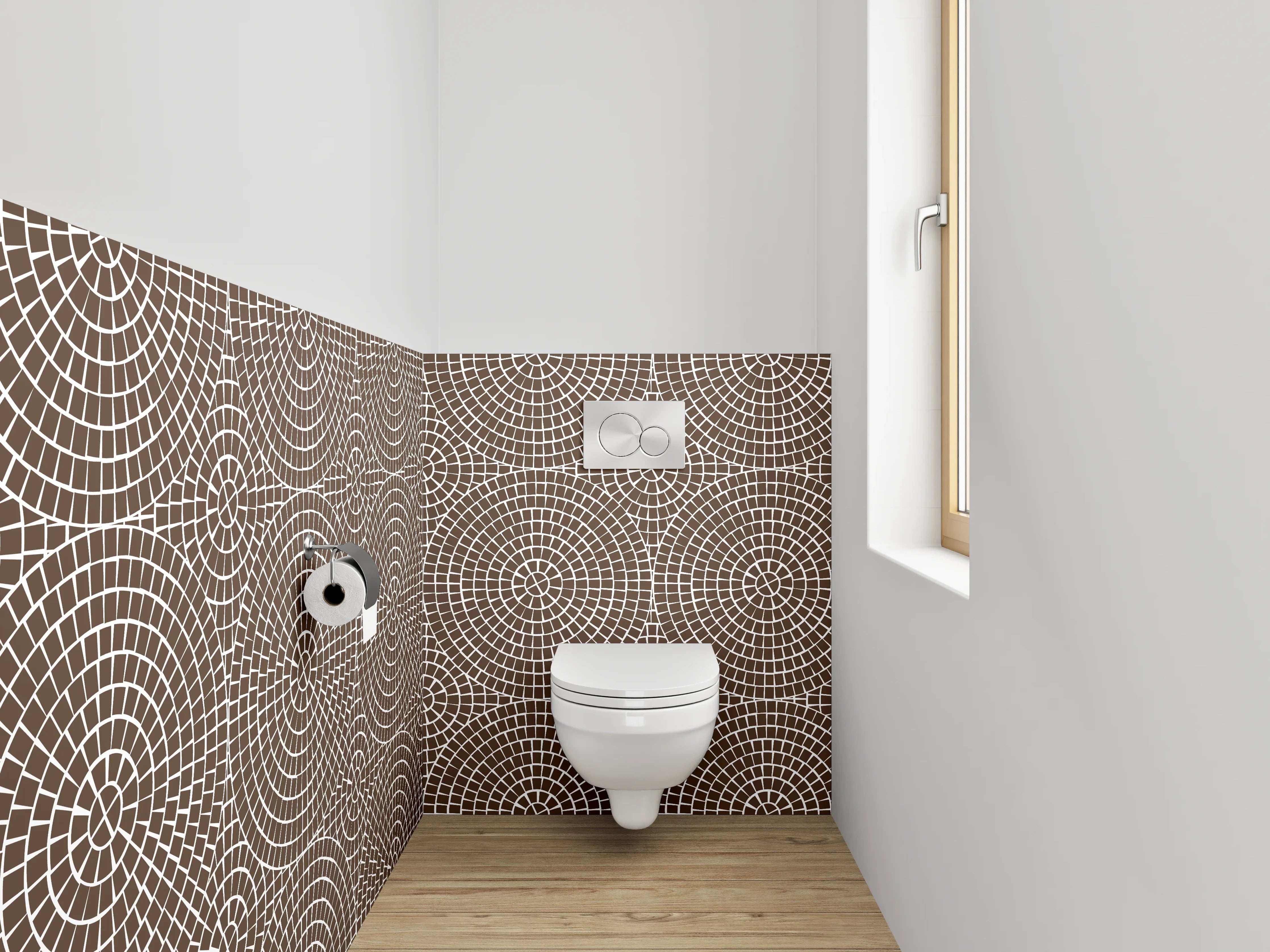 WC-Rückwand - Modernes Kreismuster auf braunem Hintergrund