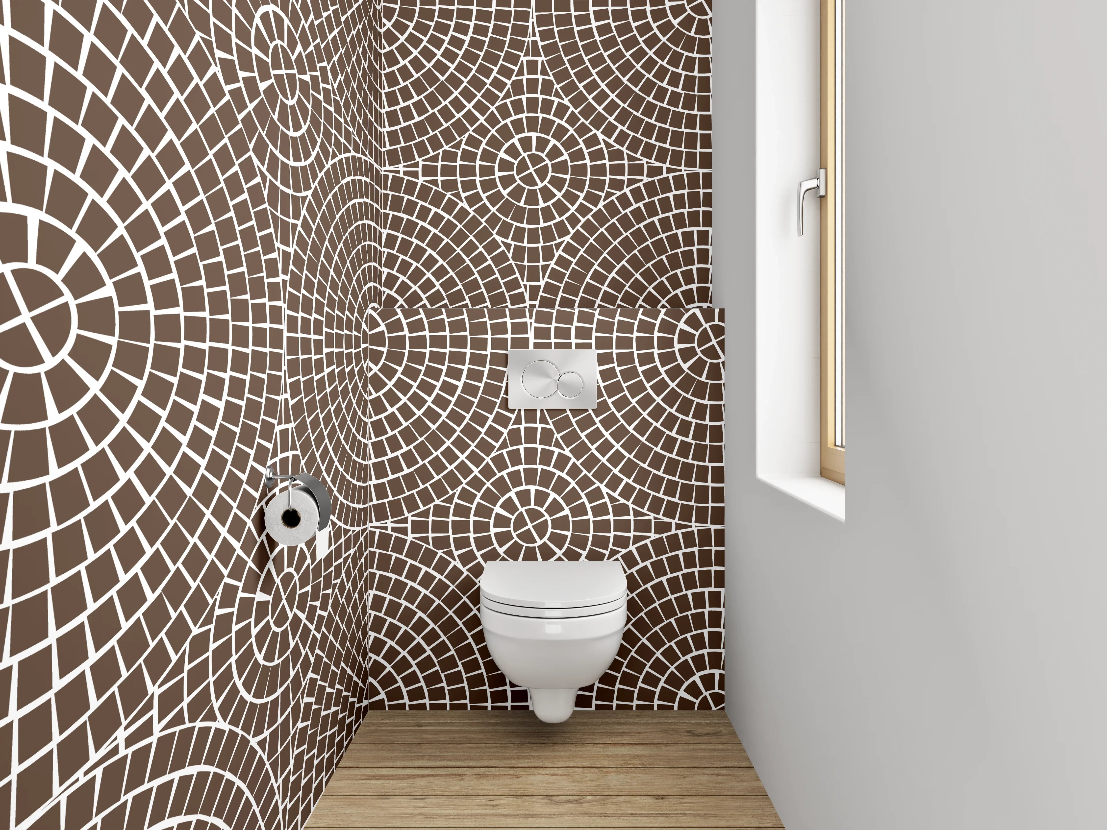 WC-Rückwand - Modernes Kreismuster auf braunem Hintergrund