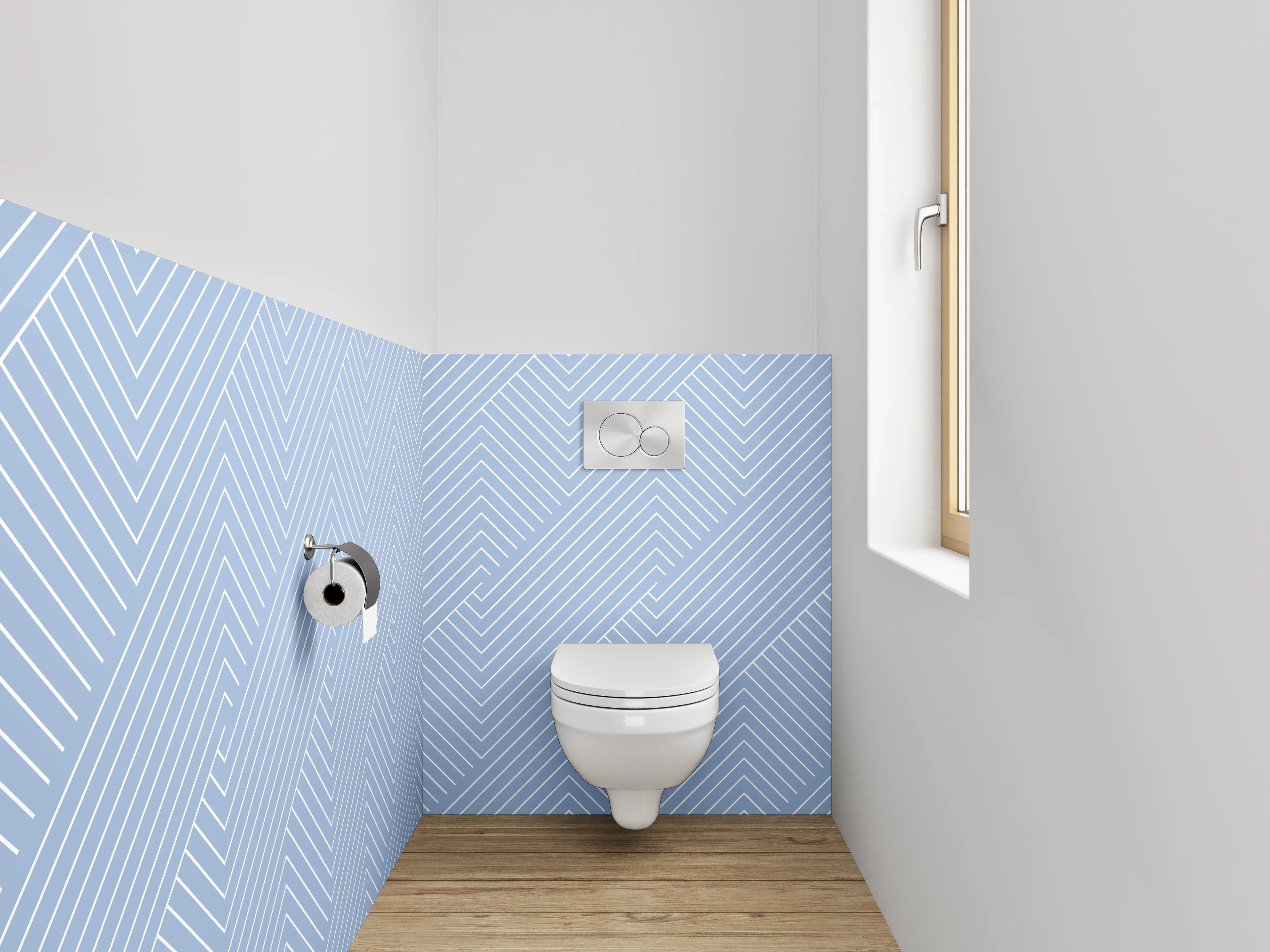 WC-Rückwand - Modernes Linienmuster in Blau-Grau