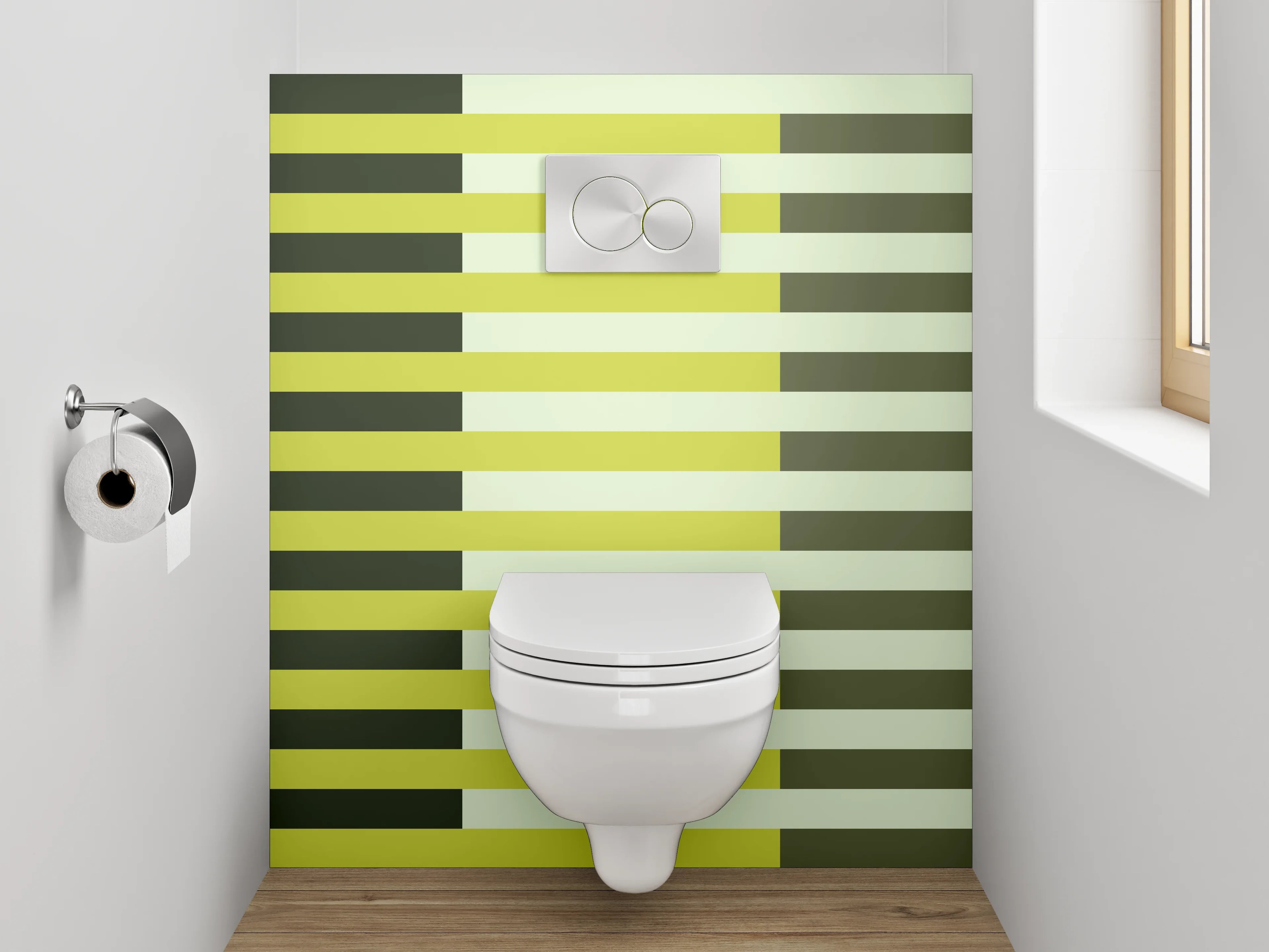 WC-Rückwand - Modernes Linienmuster in Gelb und Grün