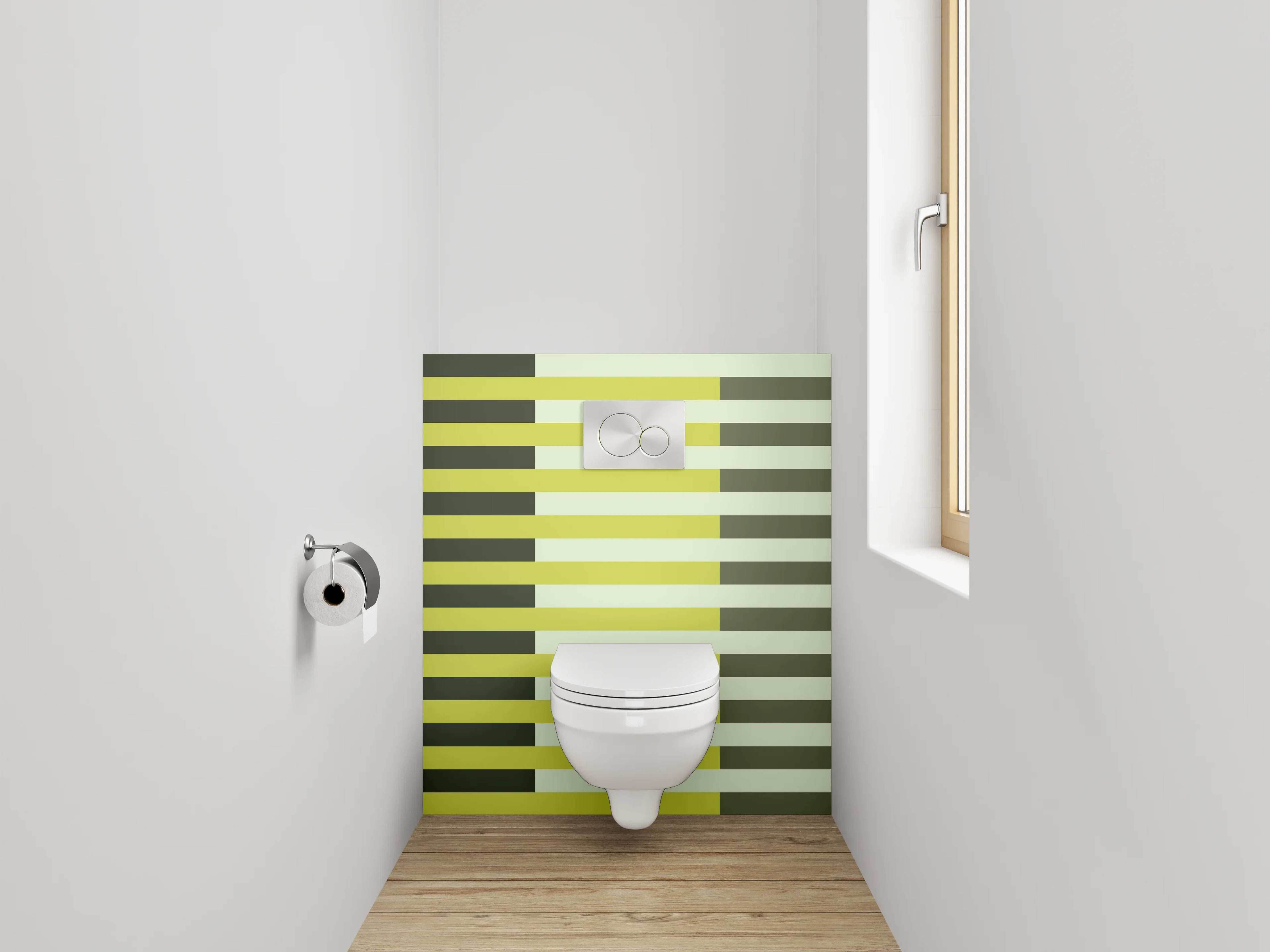 WC-Rückwand - Modernes Linienmuster in Gelb und Grün