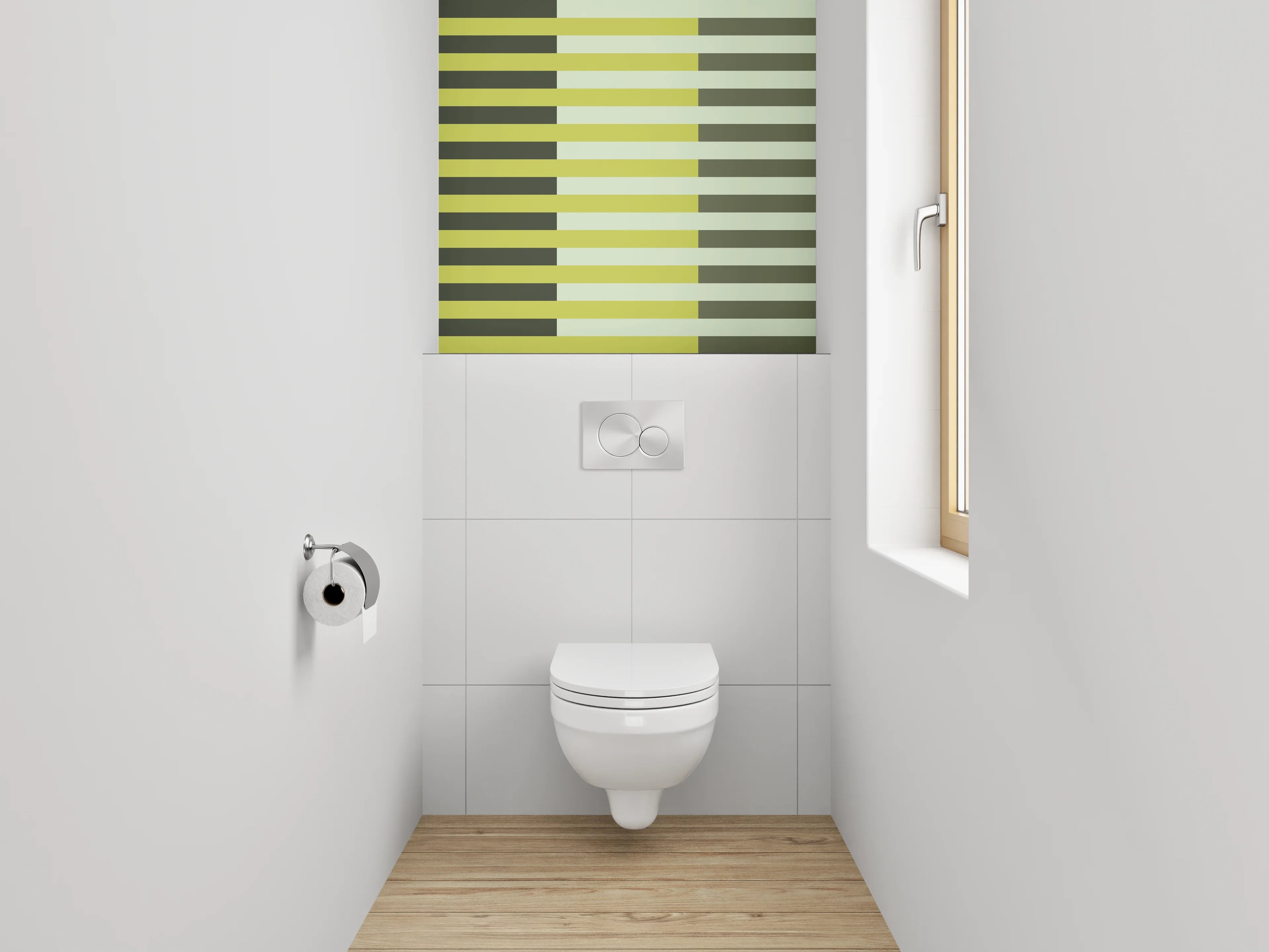 WC-Rückwand - Modernes Linienmuster in Gelb und Grün