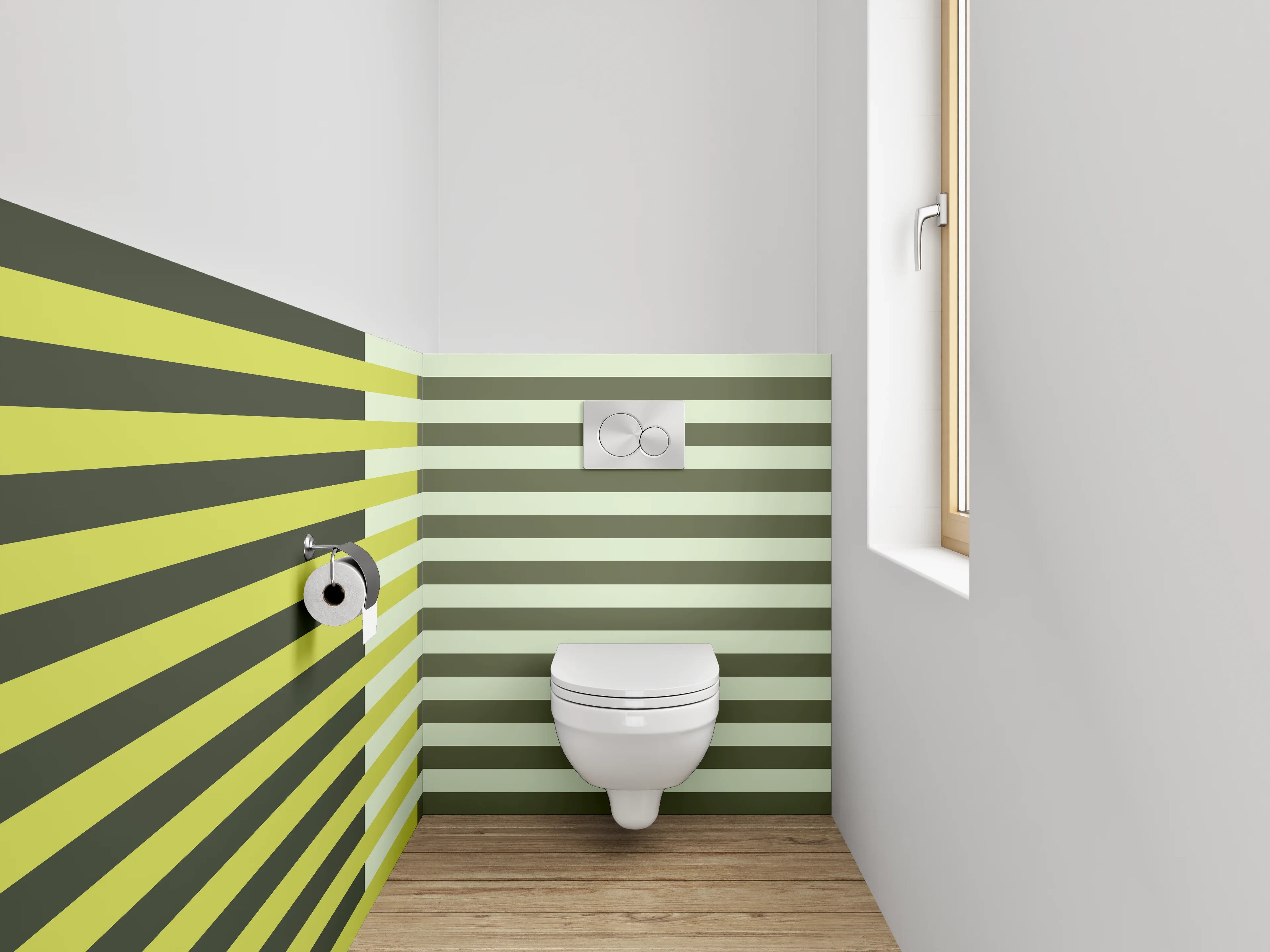 WC-Rückwand - Modernes Linienmuster in Gelb und Grün