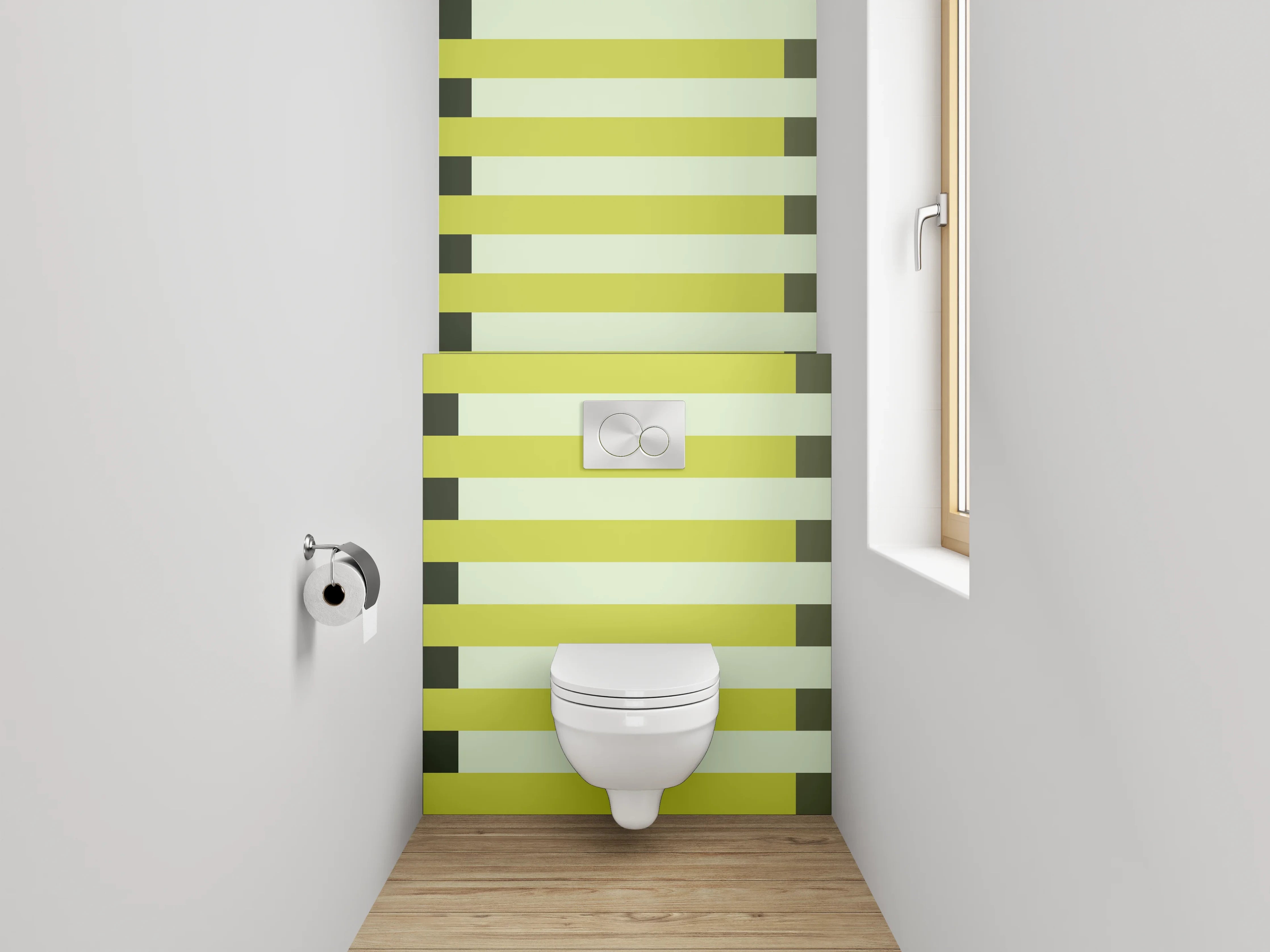 WC-Rückwand - Modernes Linienmuster in Gelb und Grün
