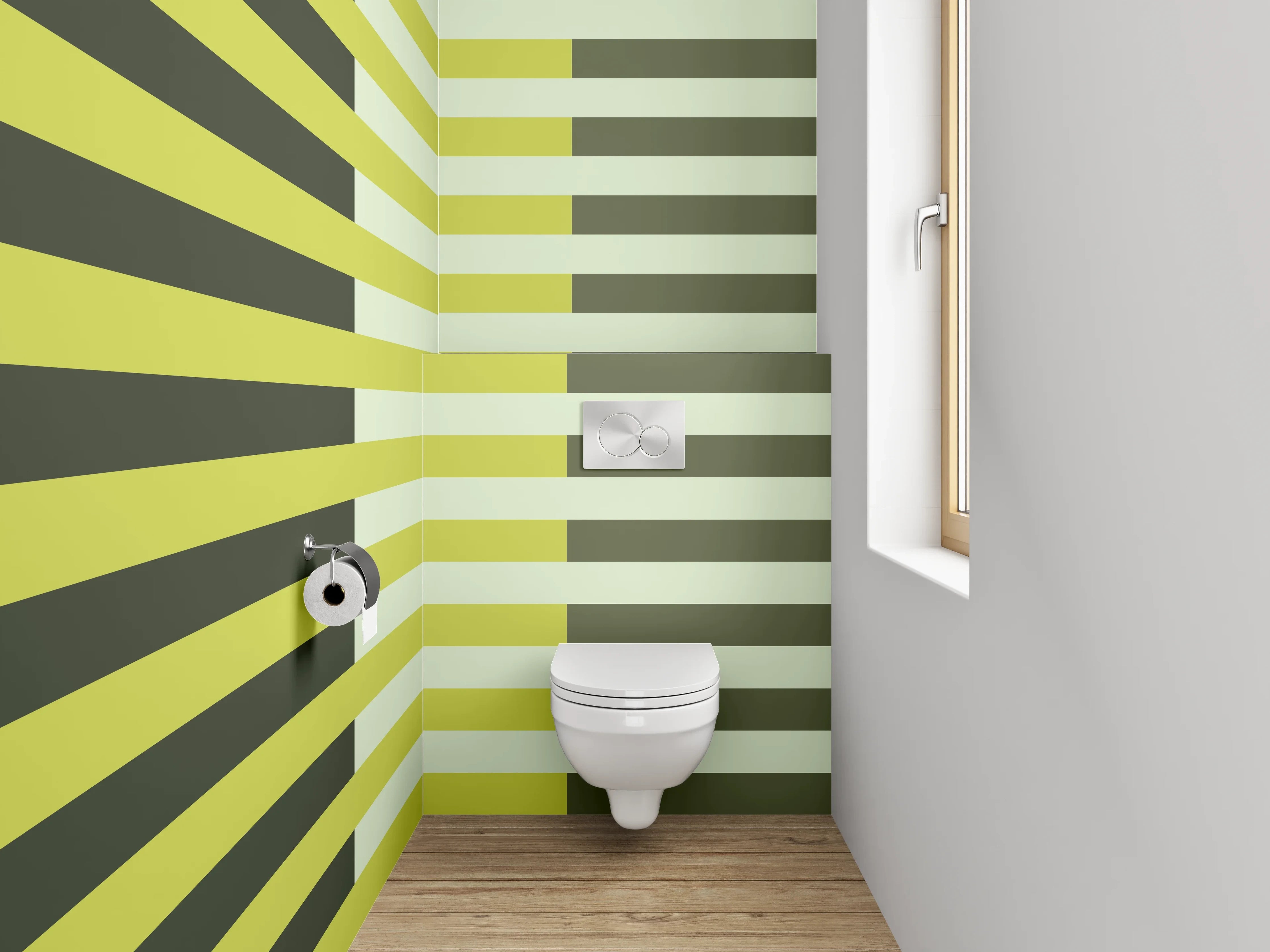 WC-Rückwand - Modernes Linienmuster in Gelb und Grün
