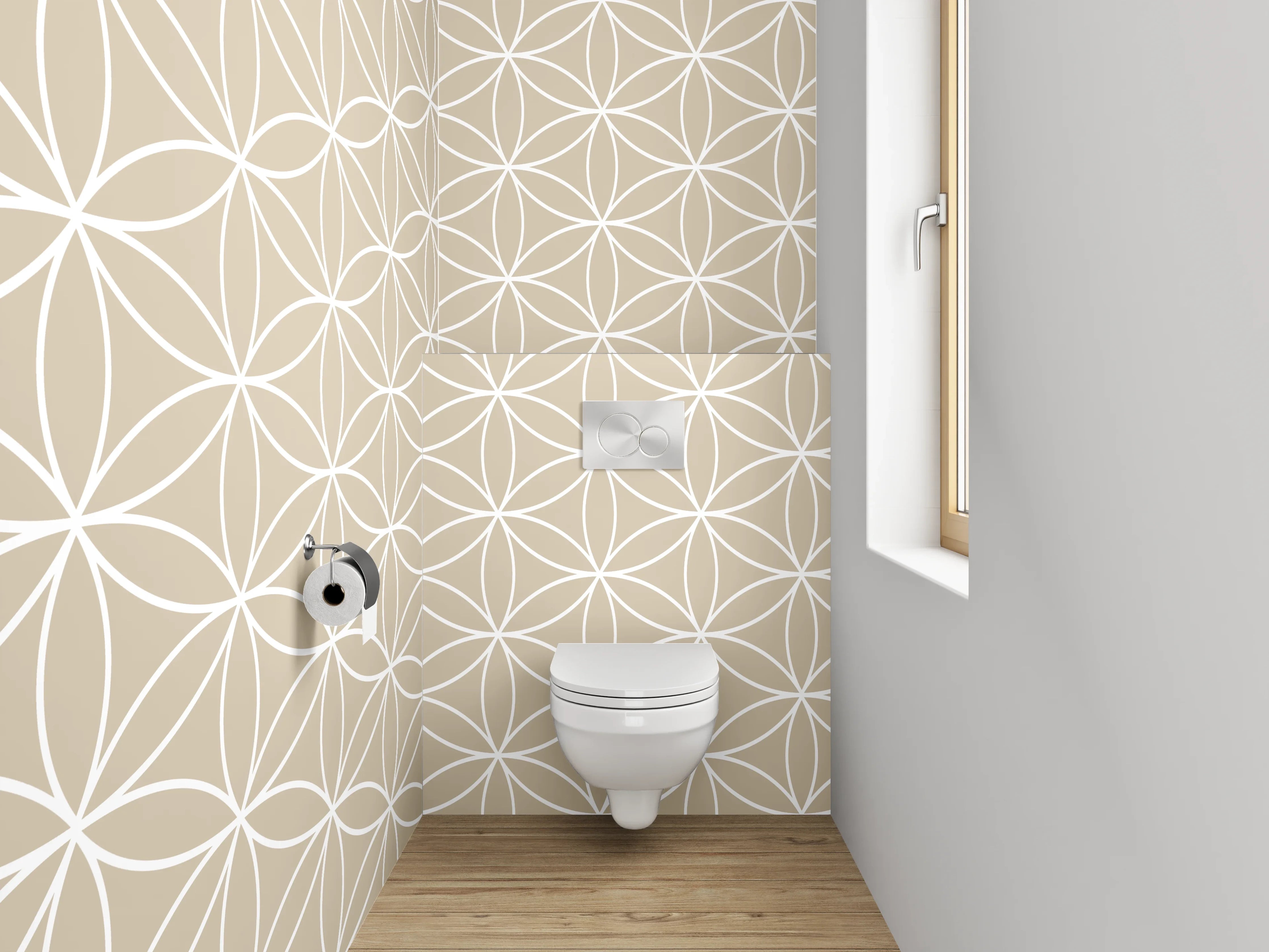 WC-Rückwand - Modernes Mandala-Muster Beige Weiß