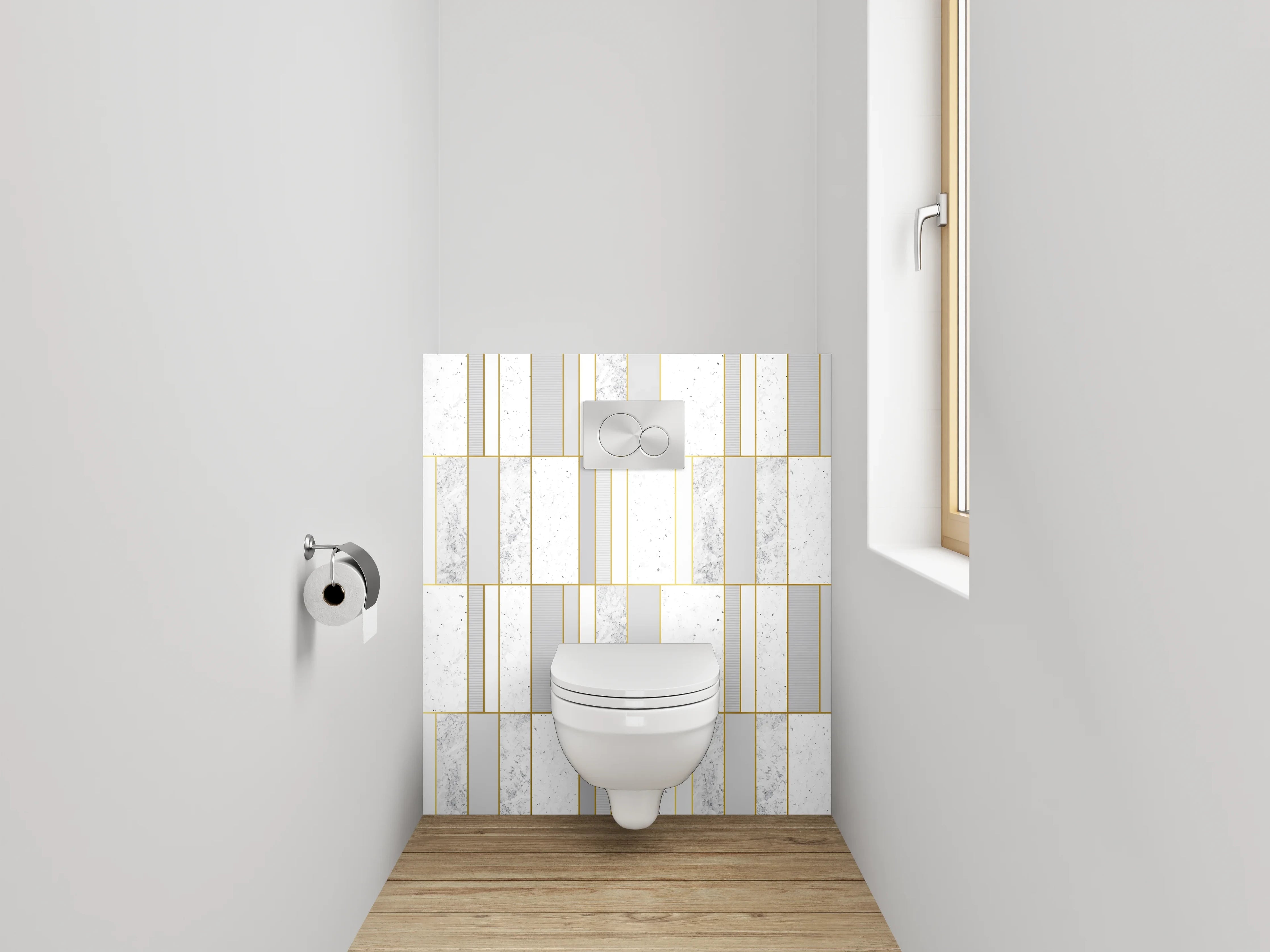 WC-Rückwand - Modernes Marmor-Gold Fliesenmuster Weiß Grau