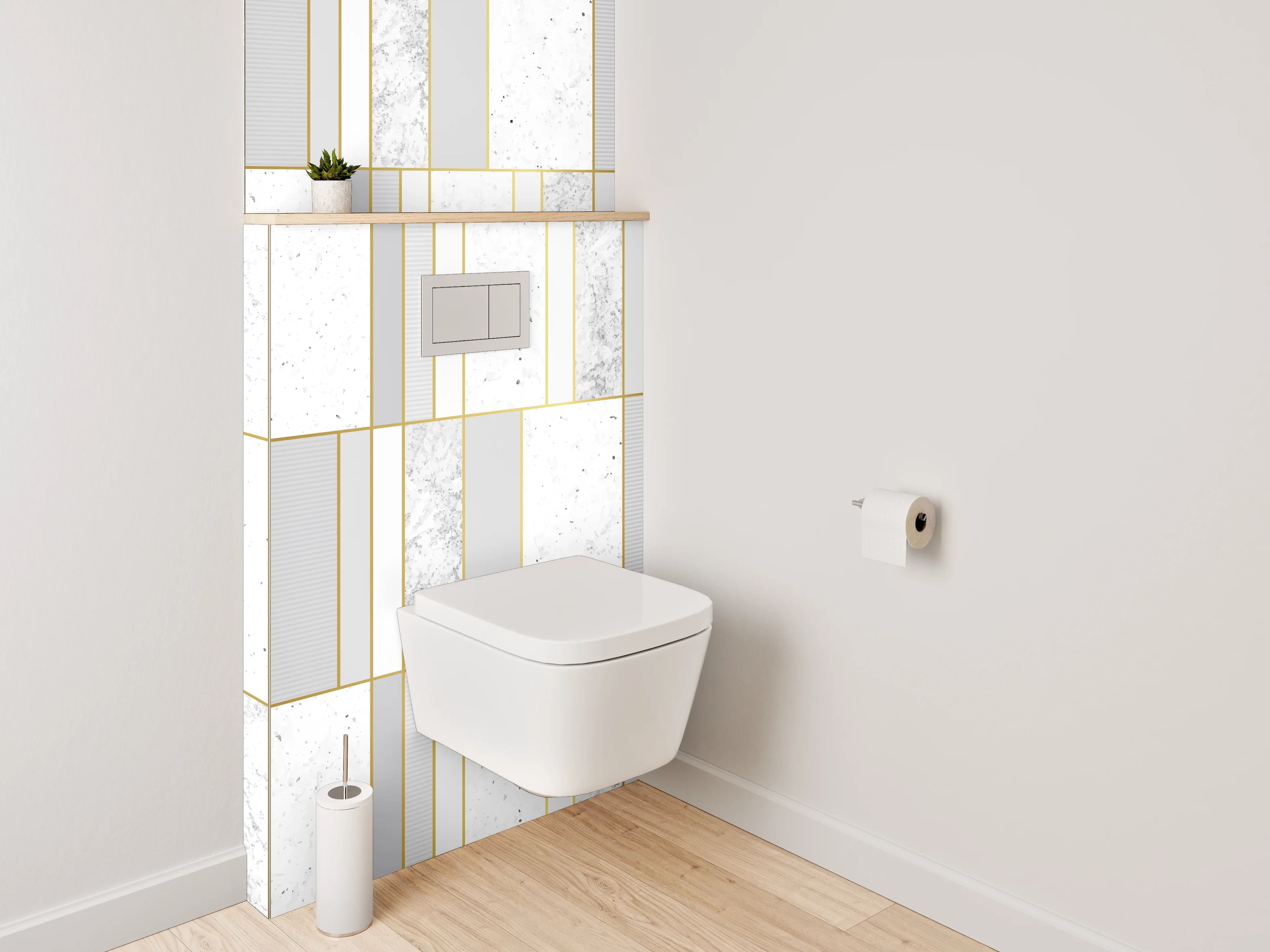 WC-Rückwand - Modernes Marmor-Gold Fliesenmuster Weiß Grau