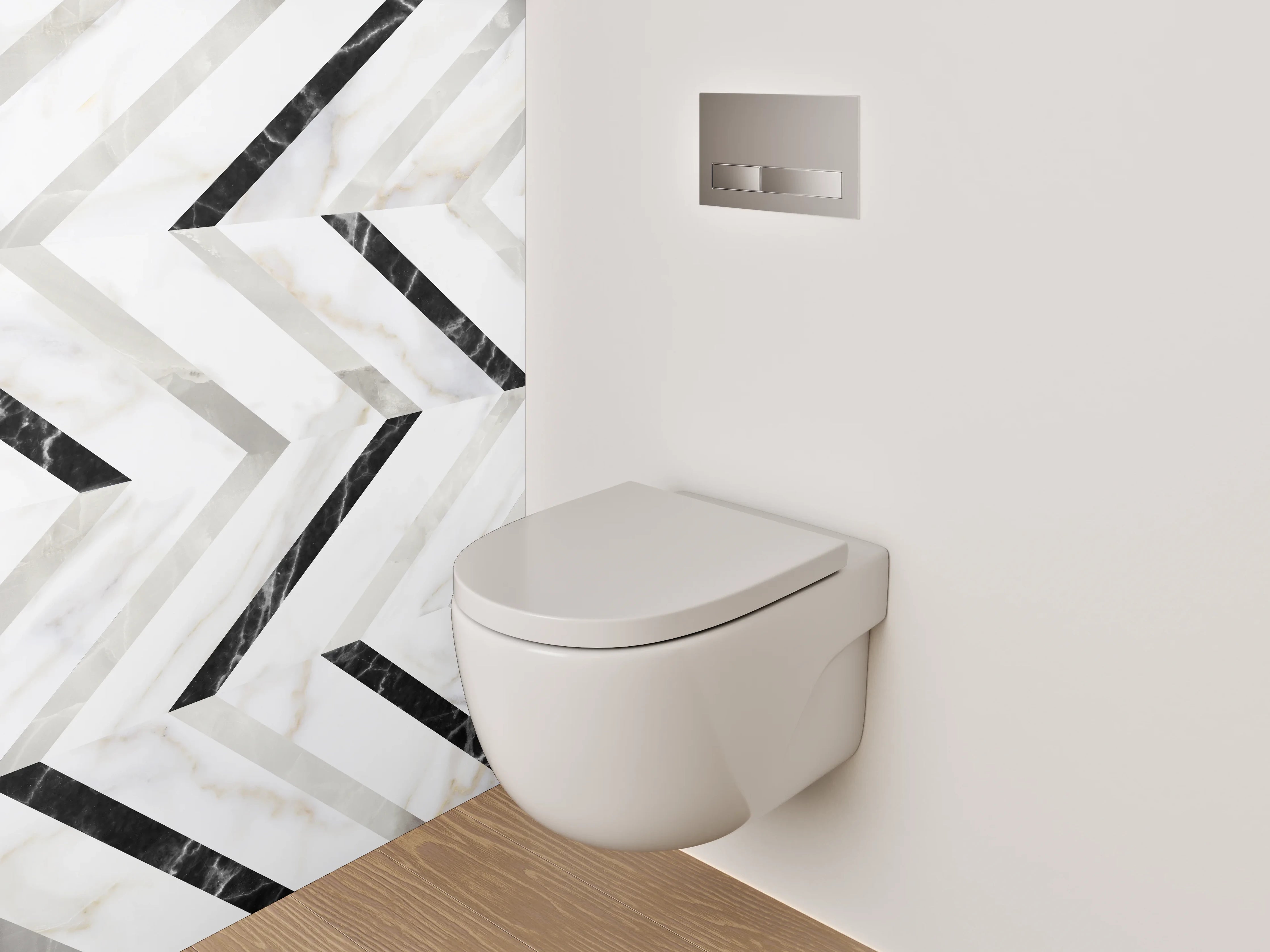 WC-Rückwand - Modernes Marmor-Zickzack in Weiß und Grau