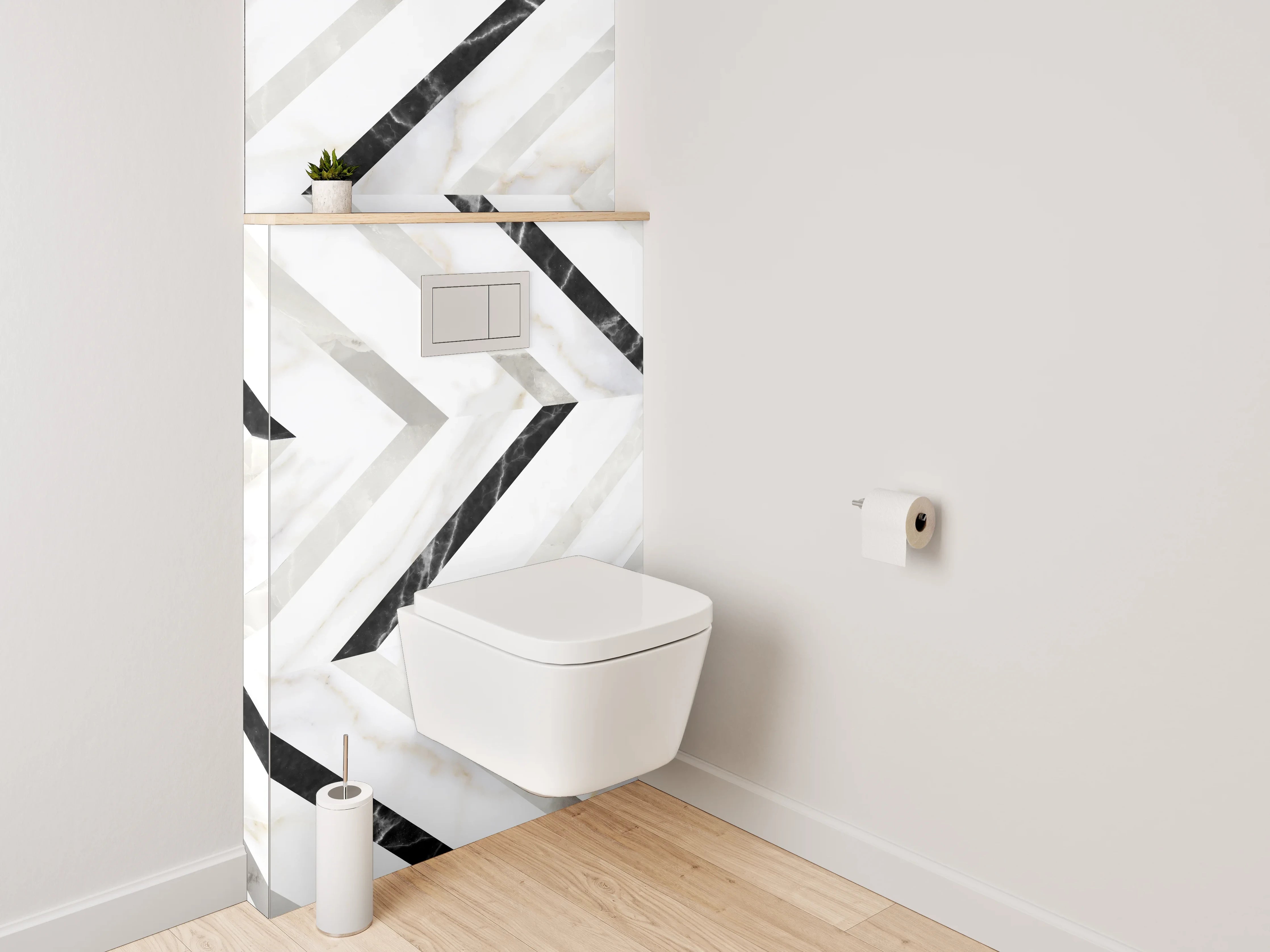 WC-Rückwand - Modernes Marmor-Zickzack in Weiß und Grau