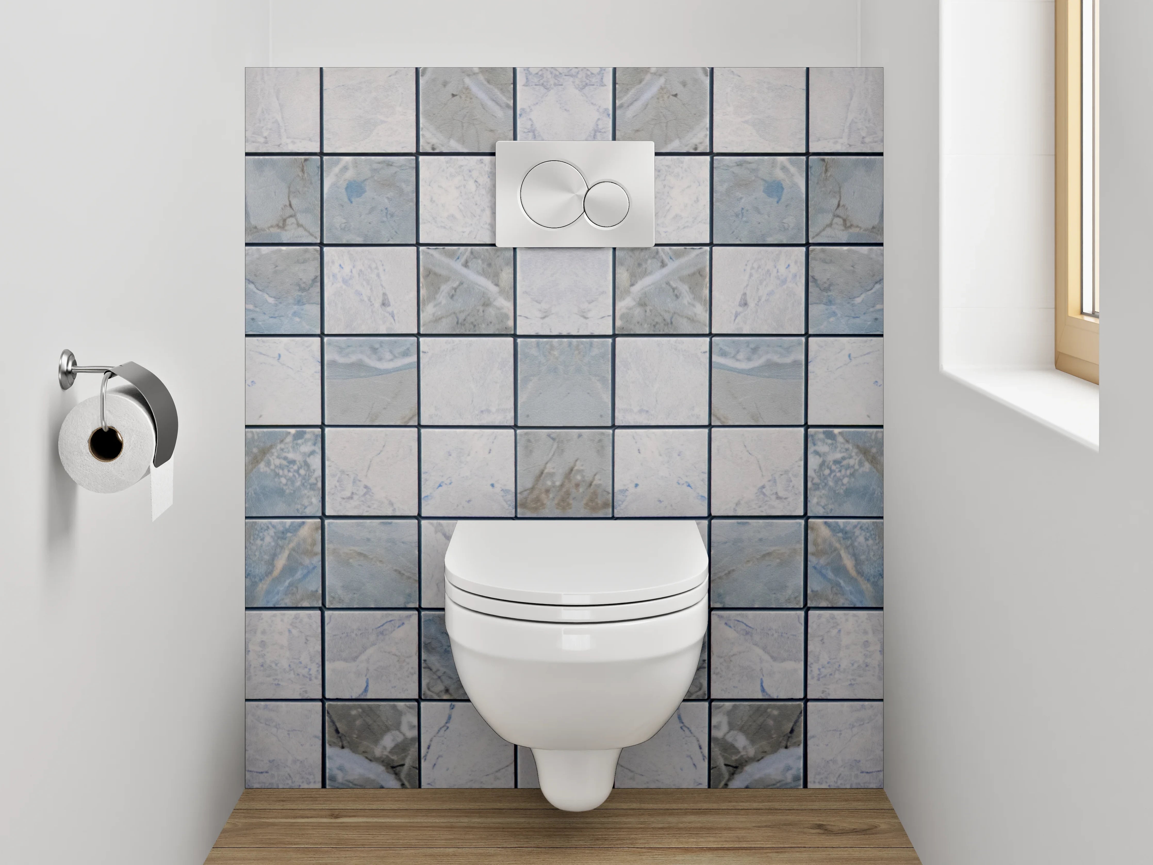WC-Rückwand - Modernes Mosaik Fliesenmuster Grau Blau
