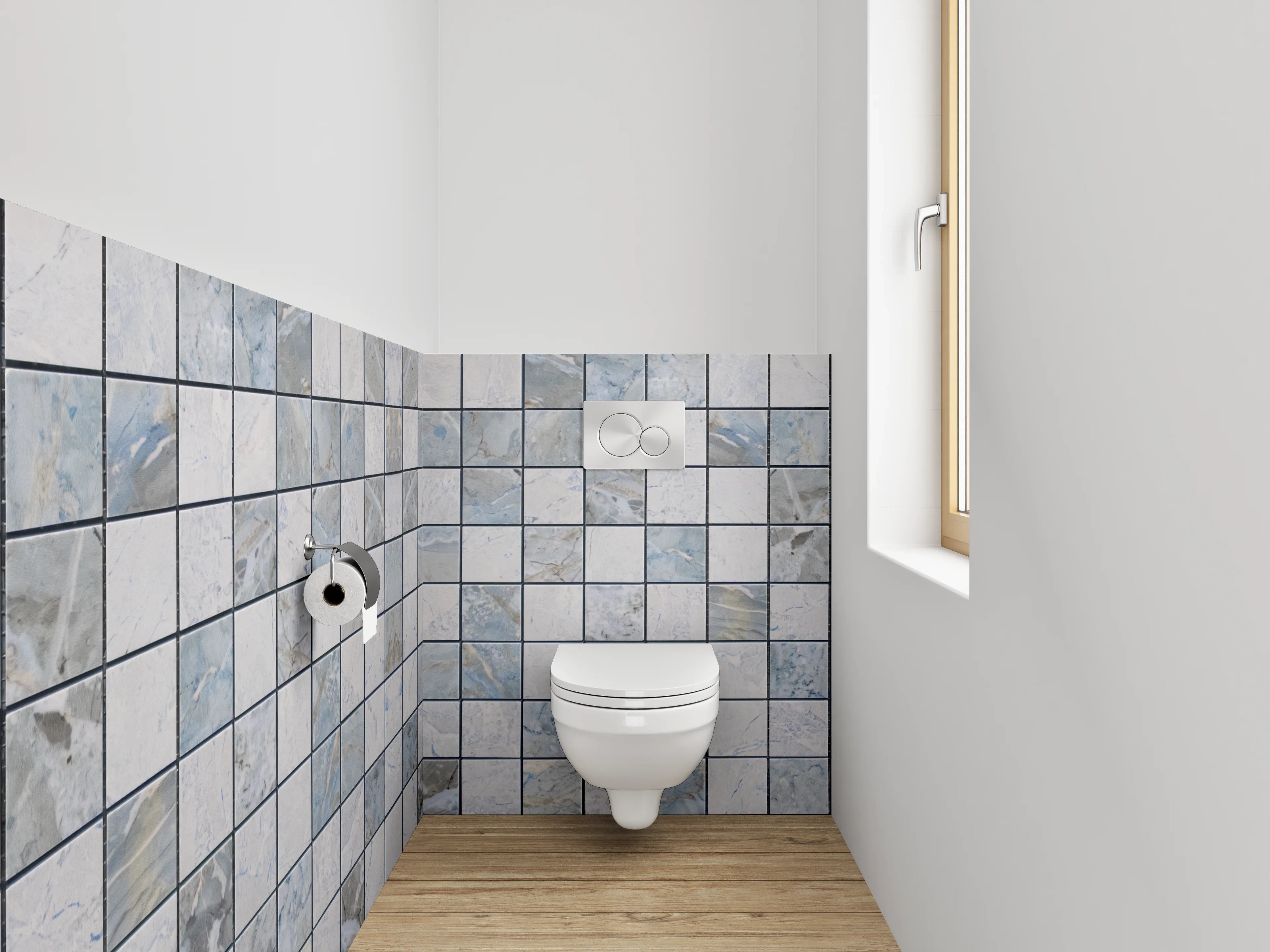 WC-Rückwand - Modernes Mosaik Fliesenmuster Grau Blau