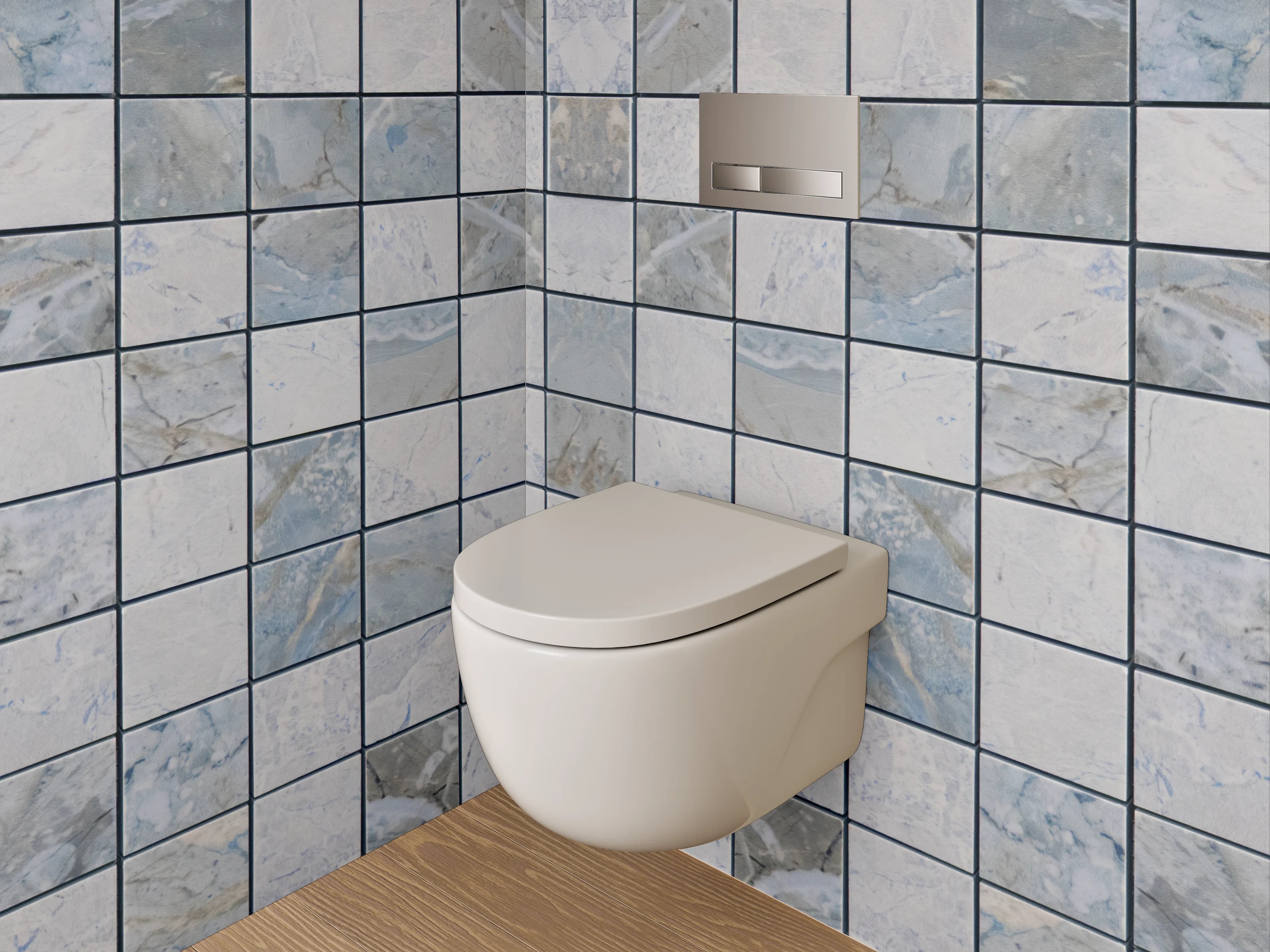 WC-Rückwand - Modernes Mosaik Fliesenmuster Grau Blau