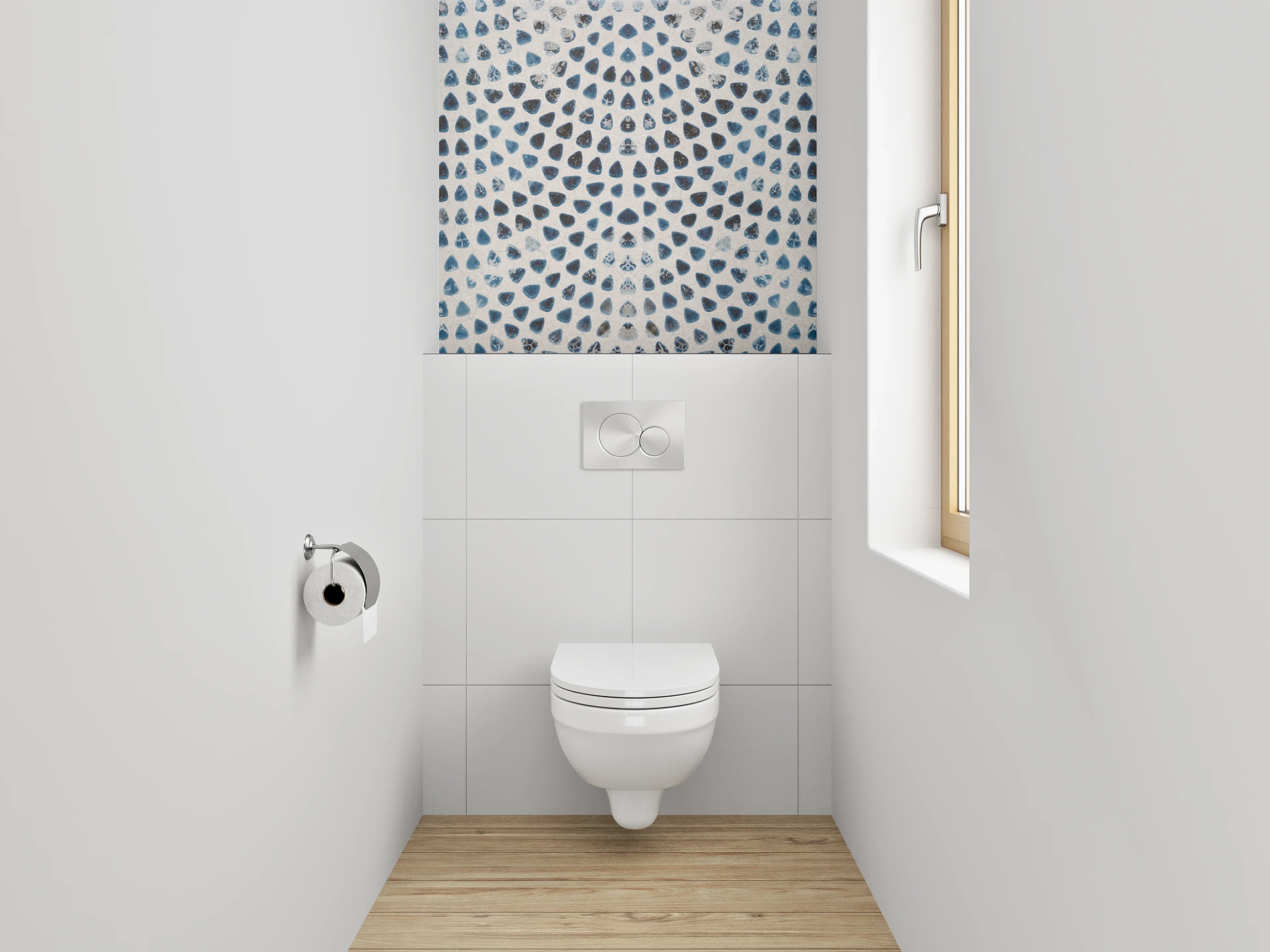 WC-Rückwand - Modernes Mosaik Muster Weiß Grau Blau