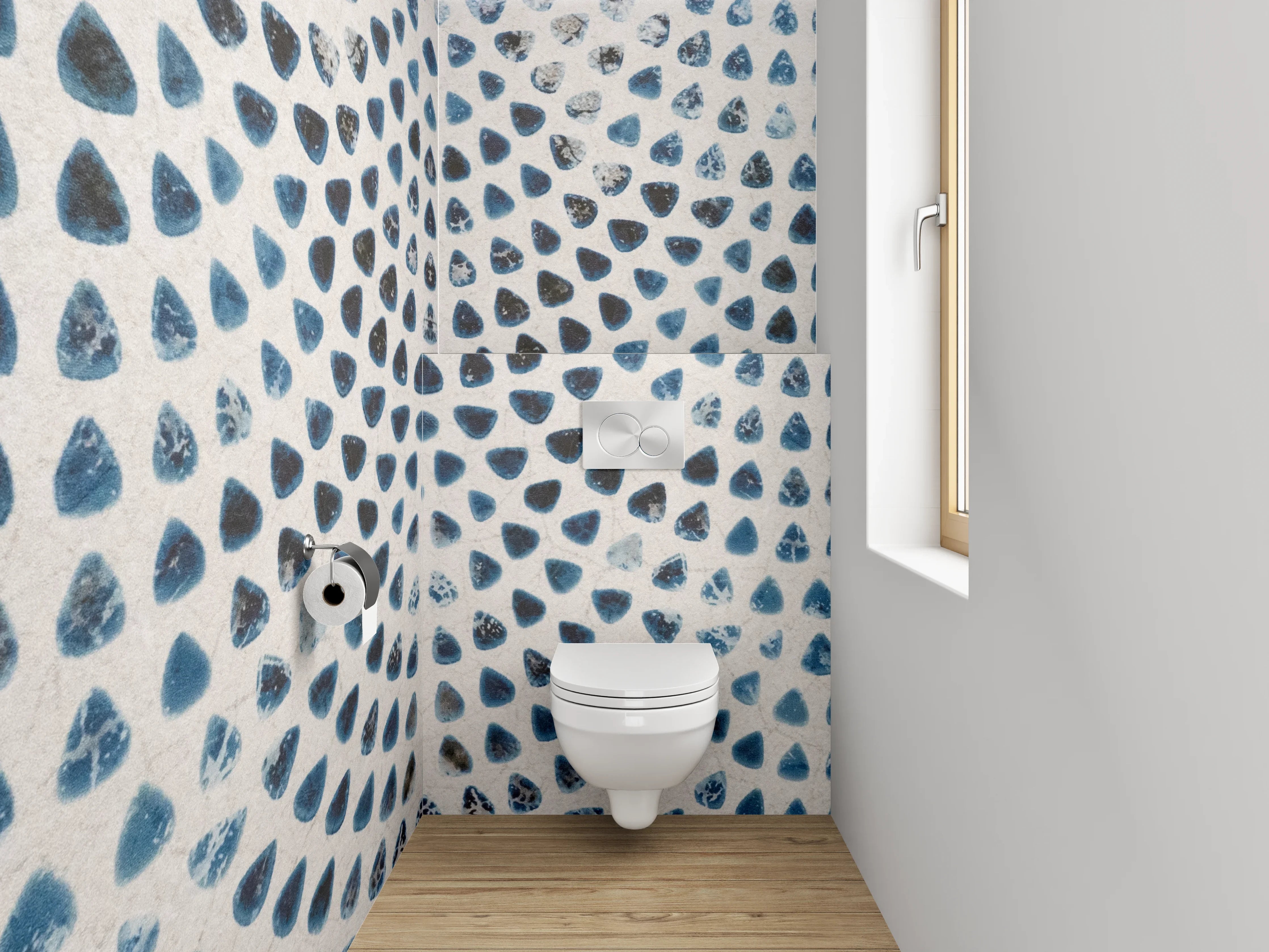 WC-Rückwand - Modernes Mosaik Muster Weiß Grau Blau