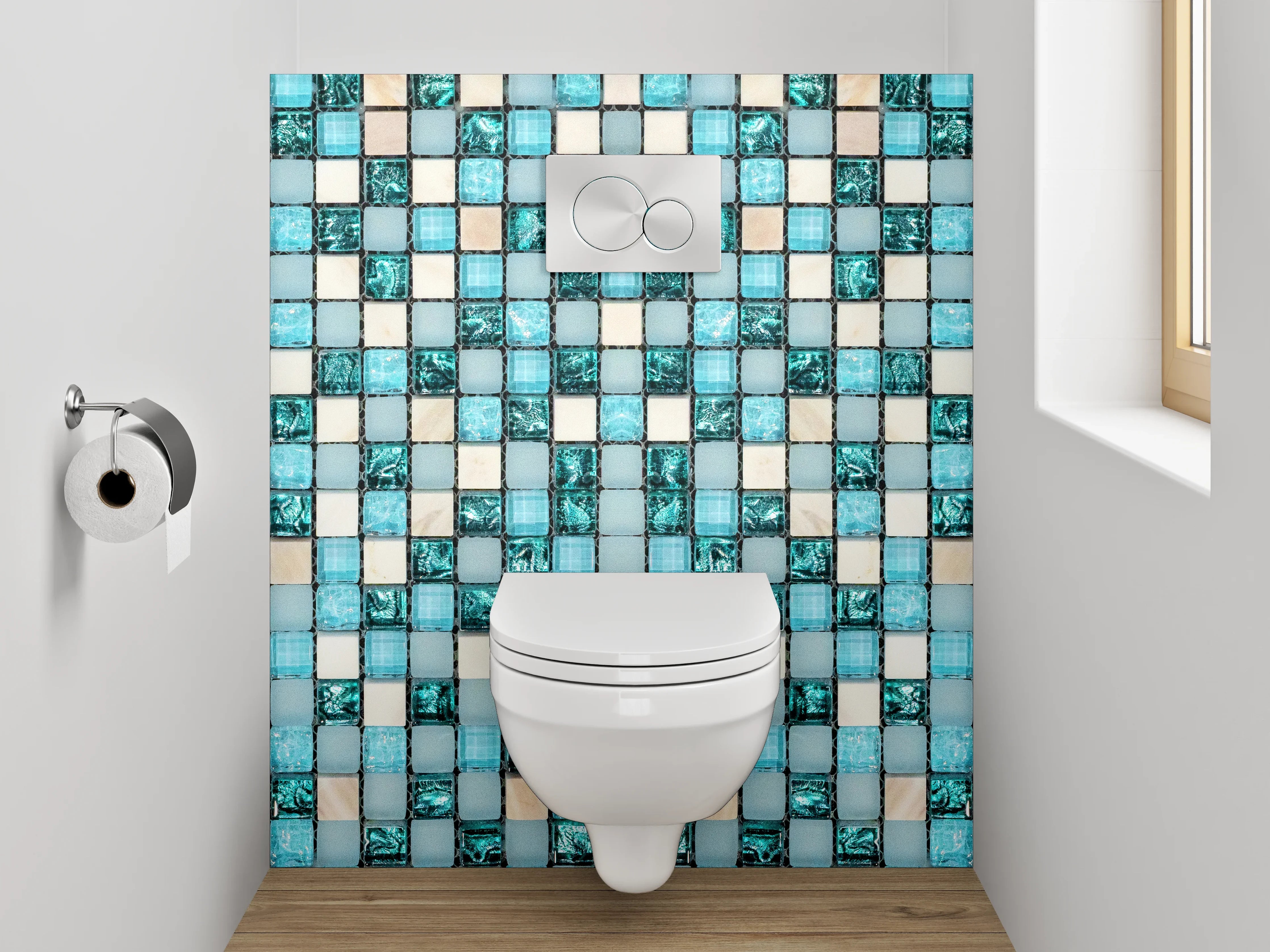 WC-Rückwand - Modernes Mosaik Türkis Weiß Beige