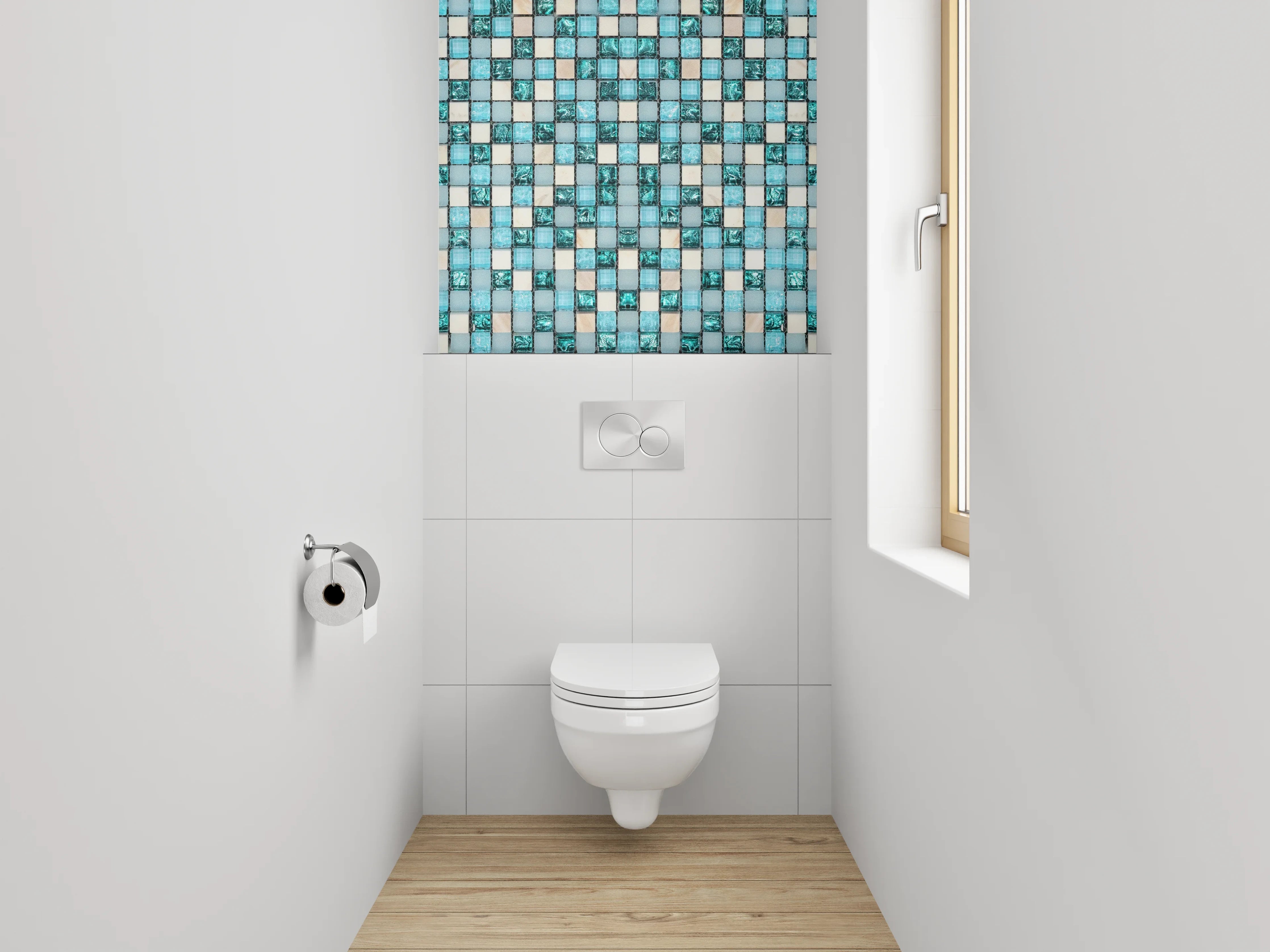 WC-Rückwand - Modernes Mosaik Türkis Weiß Beige