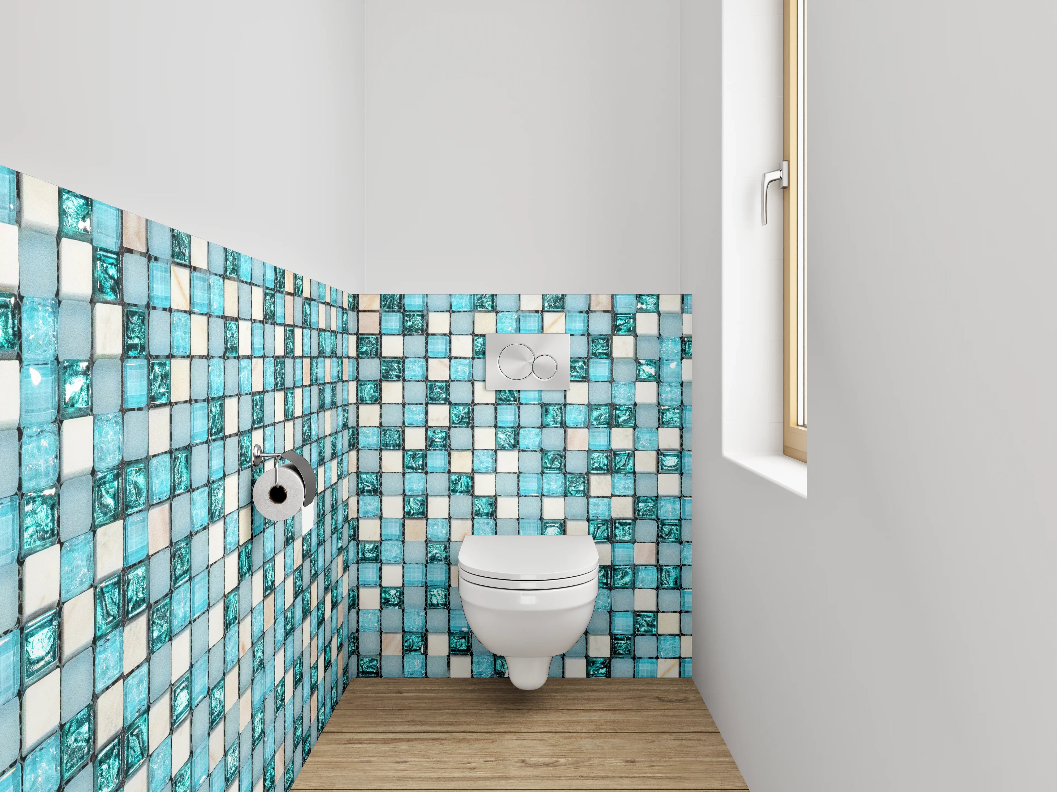 WC-Rückwand - Modernes Mosaik Türkis Weiß Beige