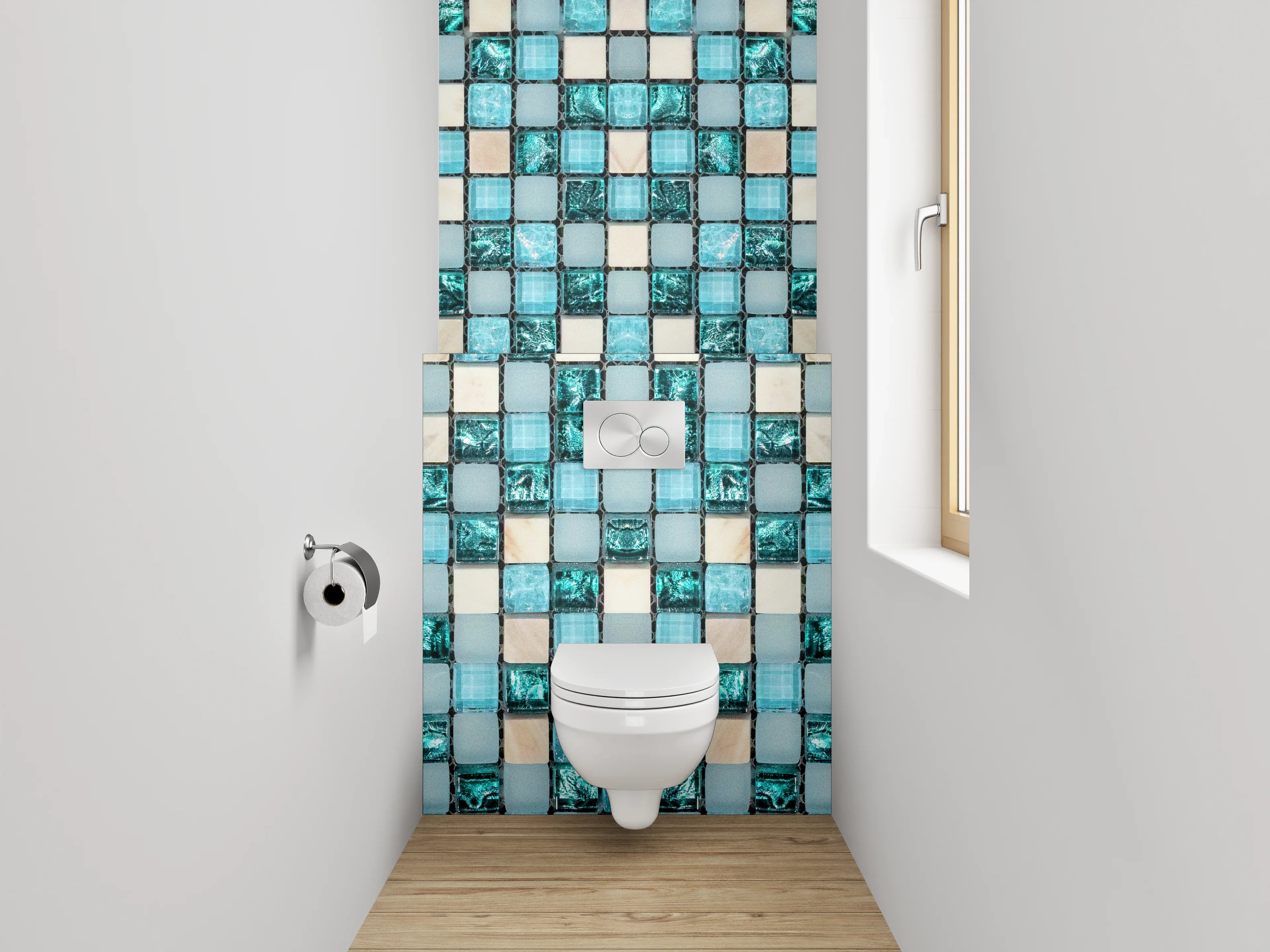 WC-Rückwand - Modernes Mosaik Türkis Weiß Beige