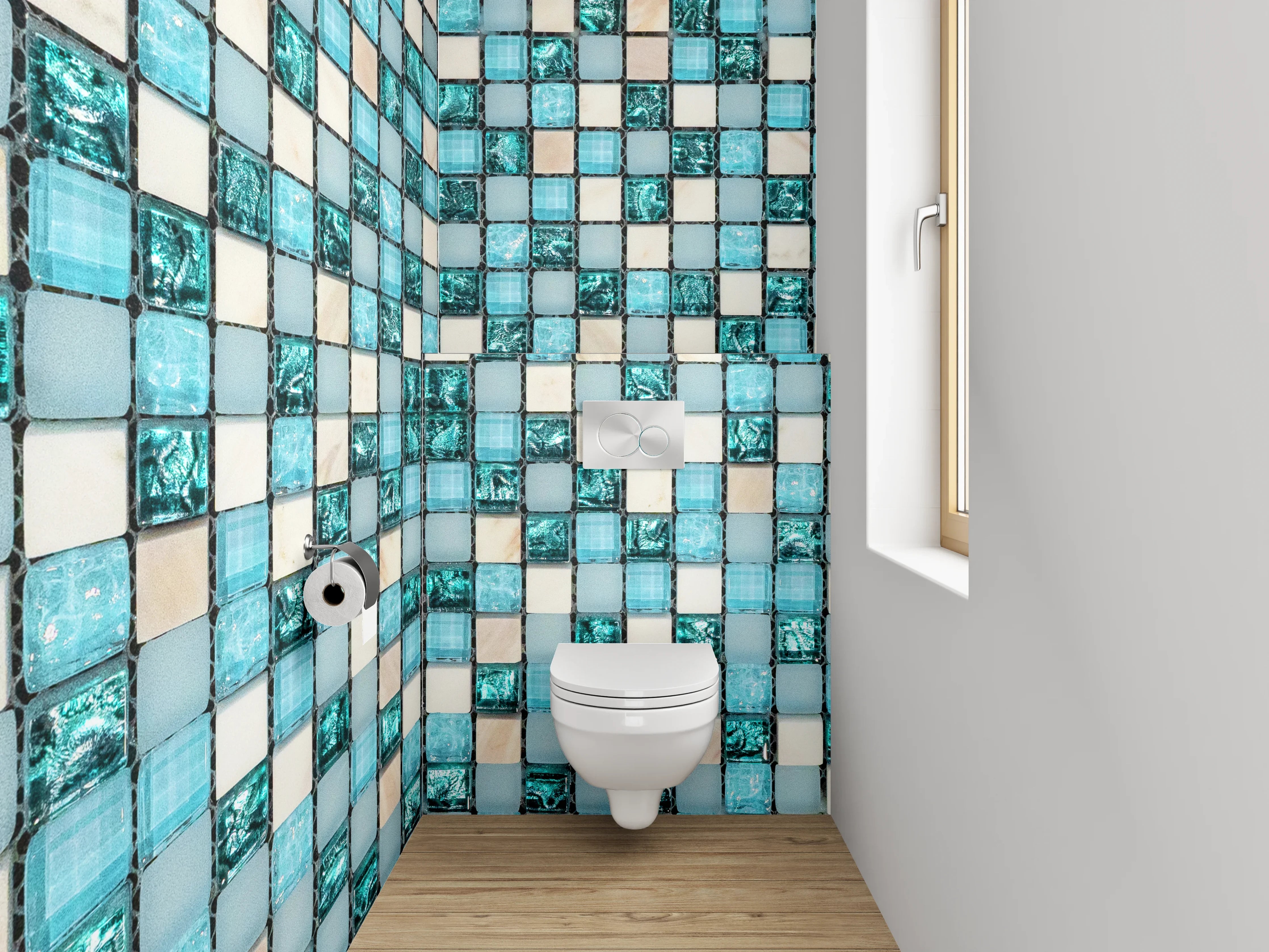 WC-Rückwand - Modernes Mosaik Türkis Weiß Beige
