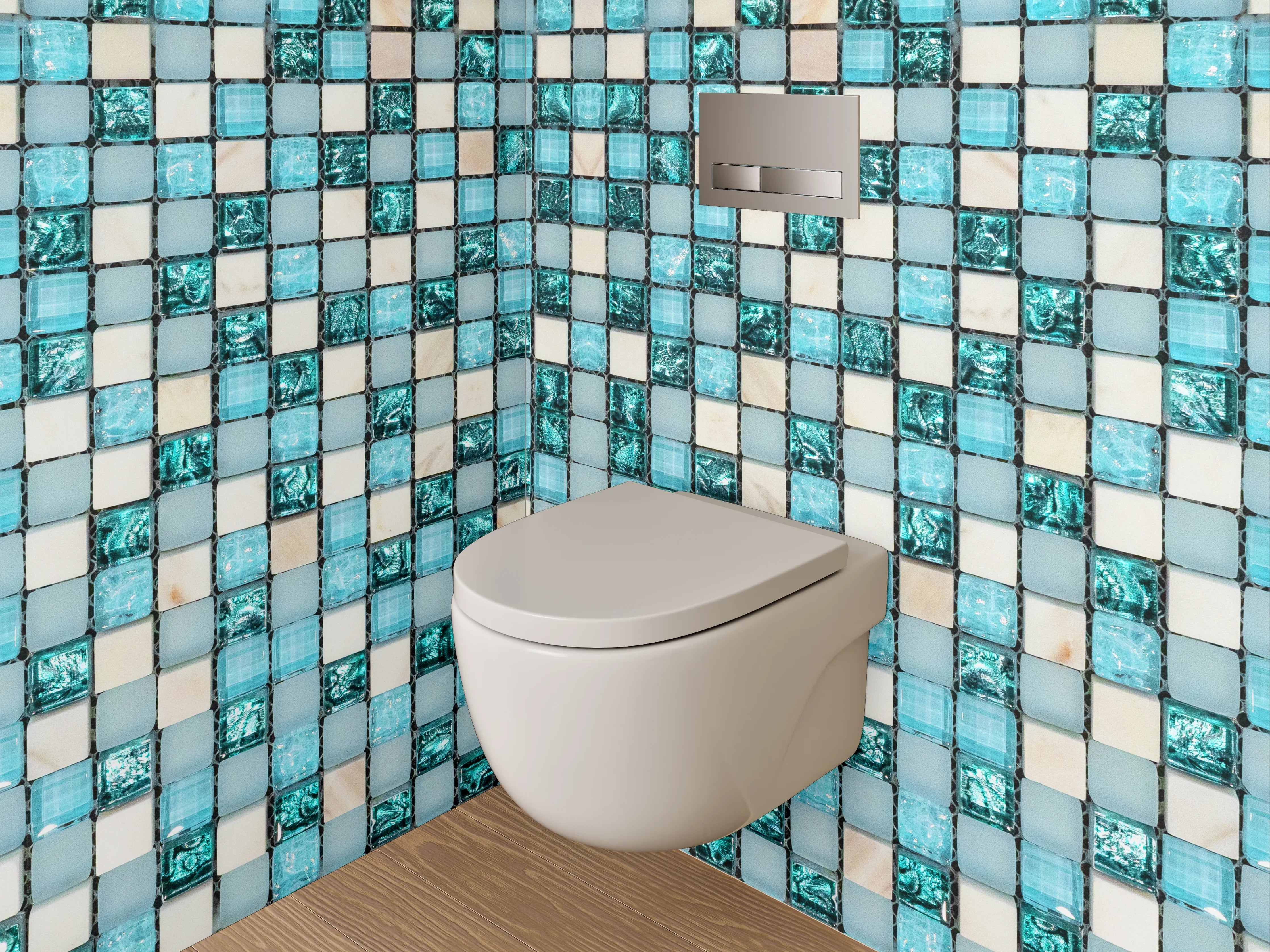 WC-Rückwand - Modernes Mosaik Türkis Weiß Beige