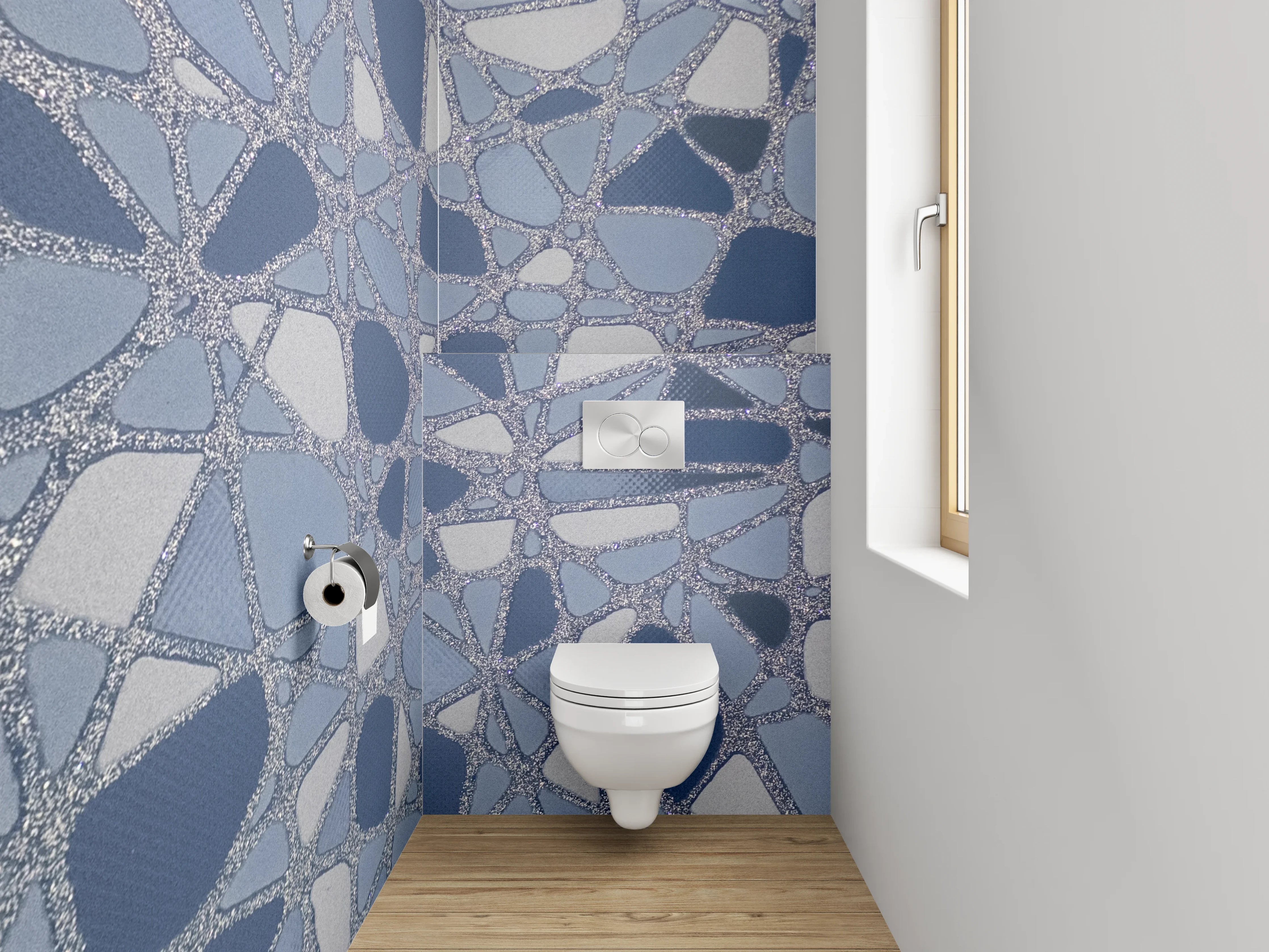 WC-Rückwand - Modernes Mosaik in Blautönen