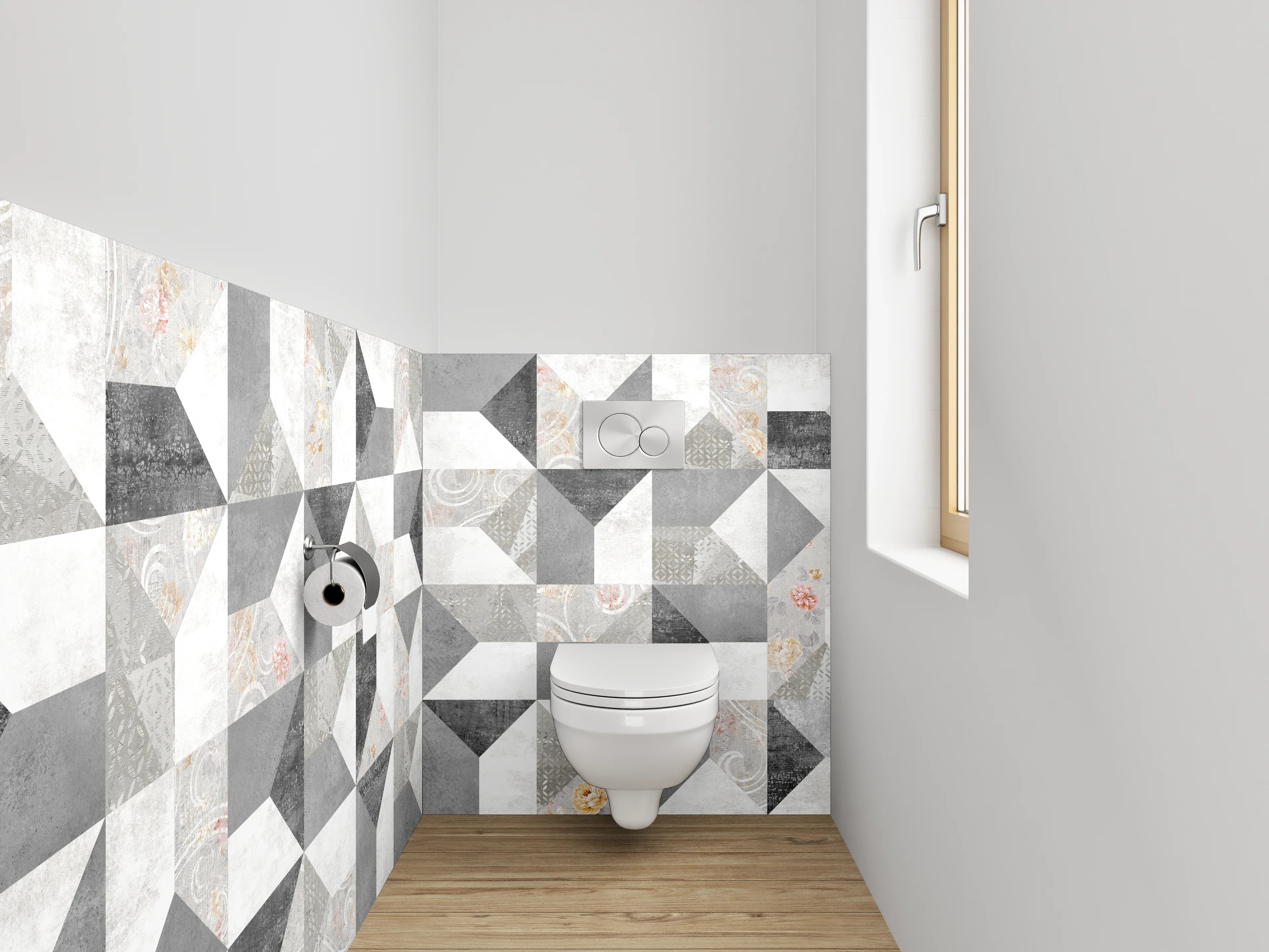 WC-Rückwand - Modernes Mosaik in Schwarz-Weiß