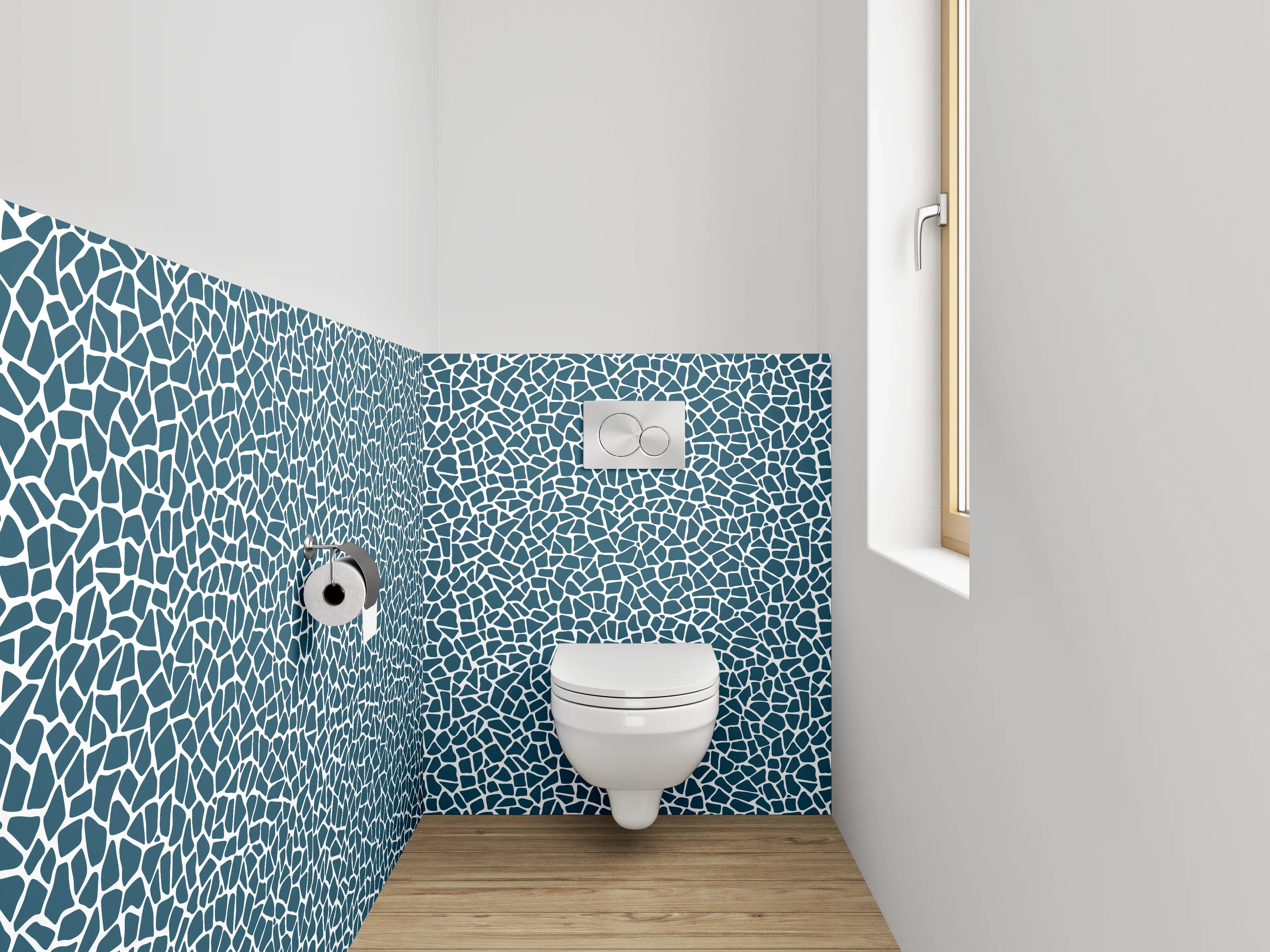 WC-Rückwand - Modernes Mosaikmuster Blau Weiß