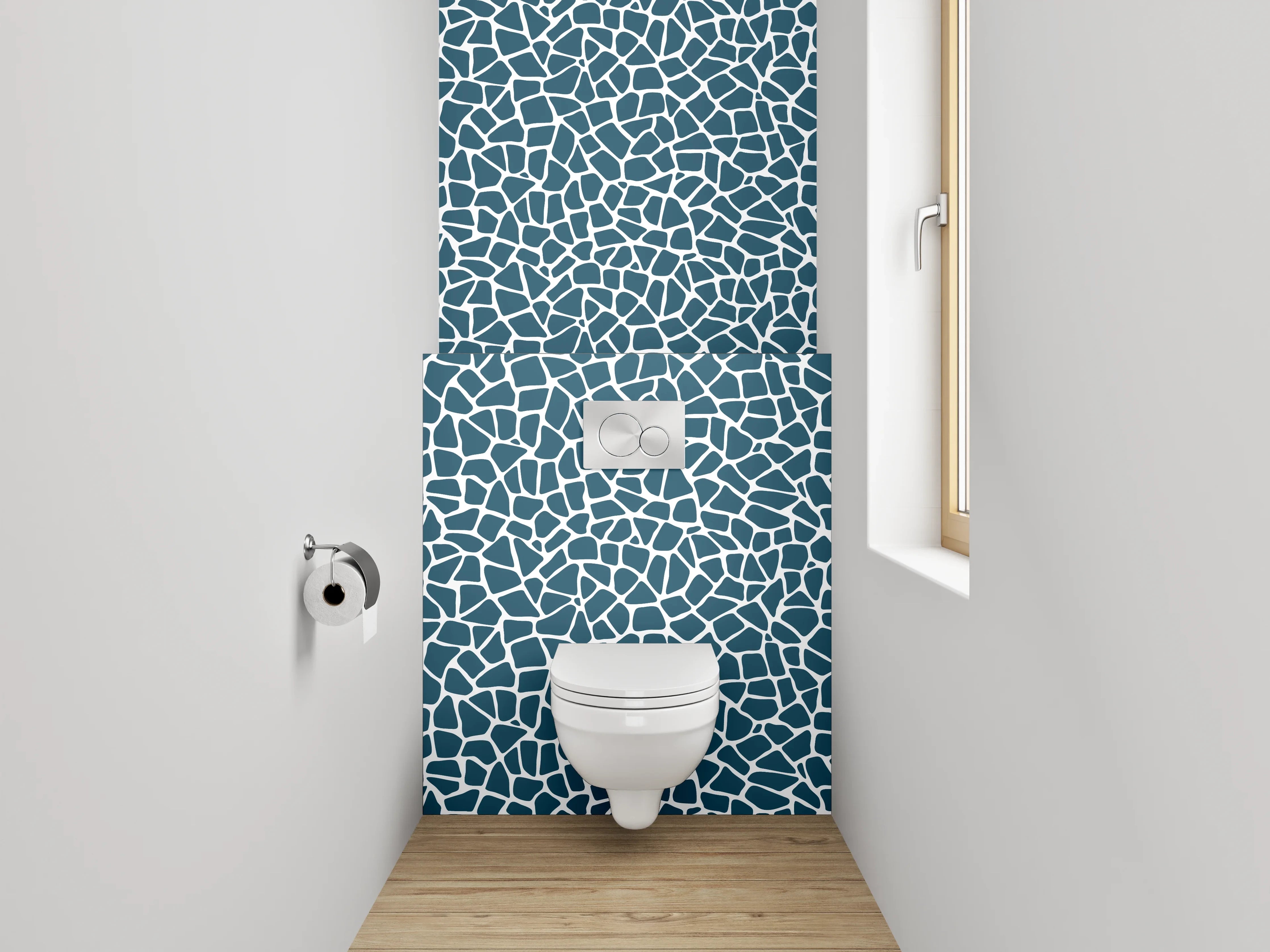 WC-Rückwand - Modernes Mosaikmuster Blau Weiß