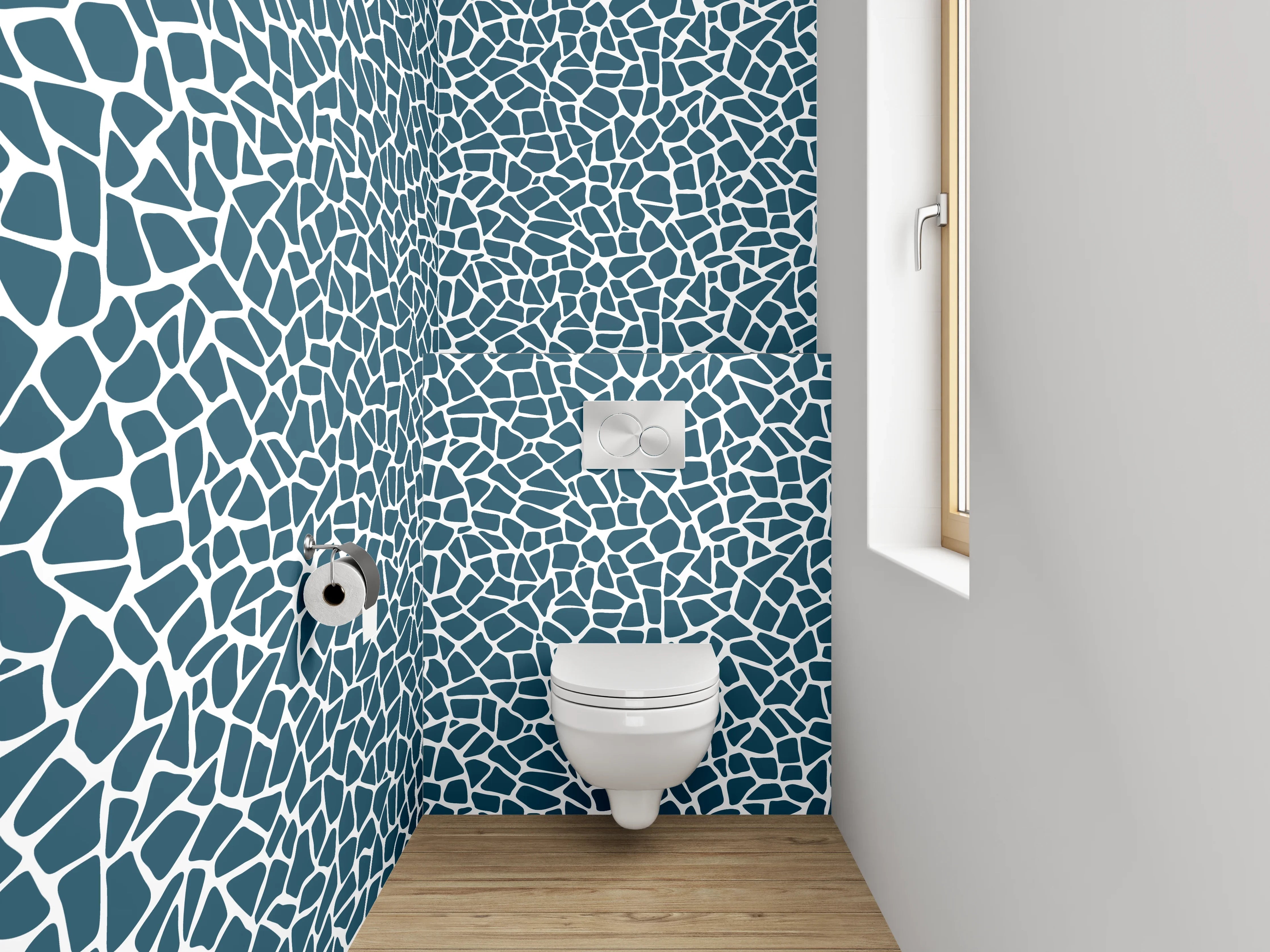 WC-Rückwand - Modernes Mosaikmuster Blau Weiß