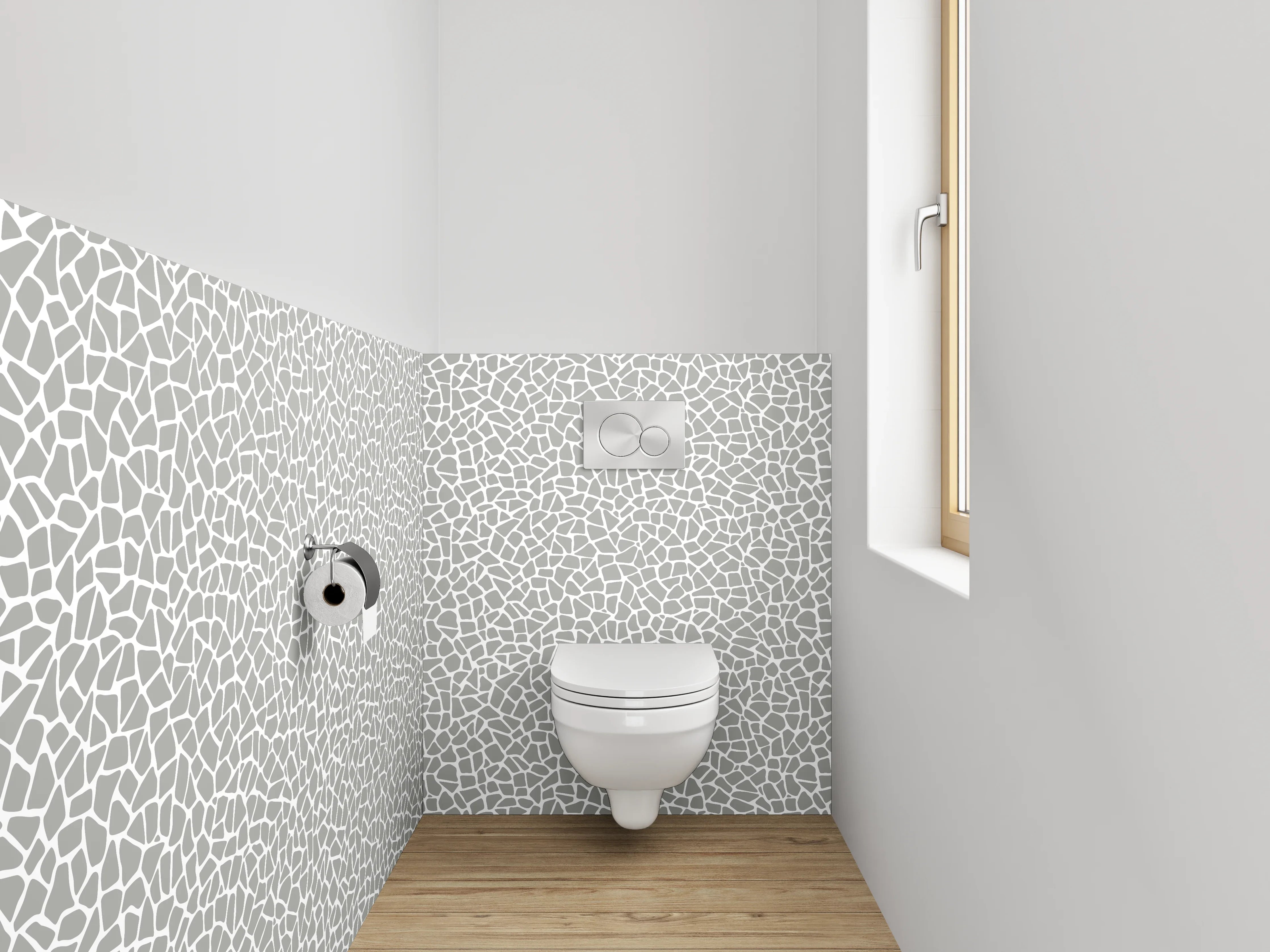 WC-Rückwand - Modernes Mosaikmuster in Weiß-Grau