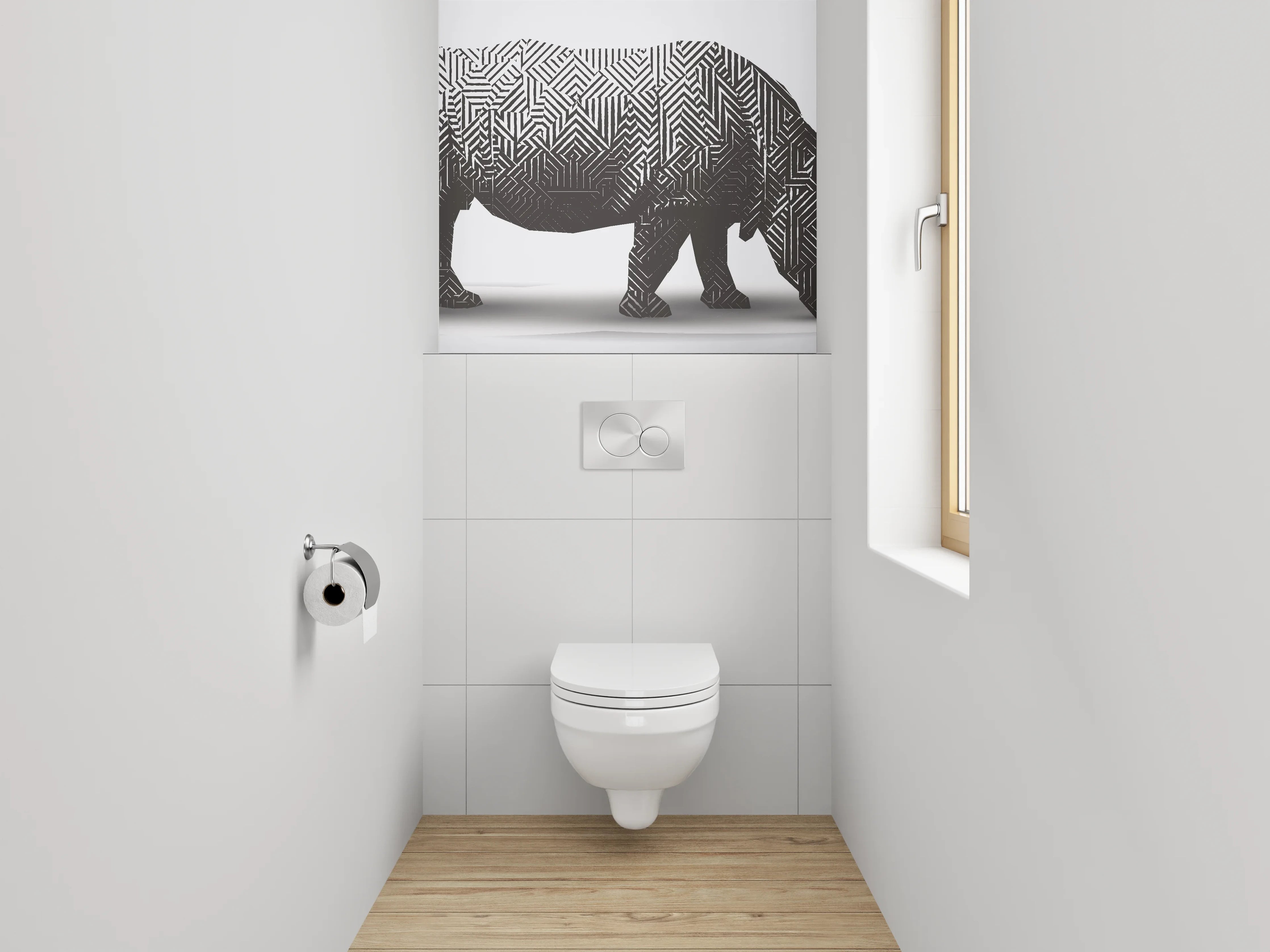 WC-Rückwand - Modernes Nashorn Labyrinth Schwarz-Weiß