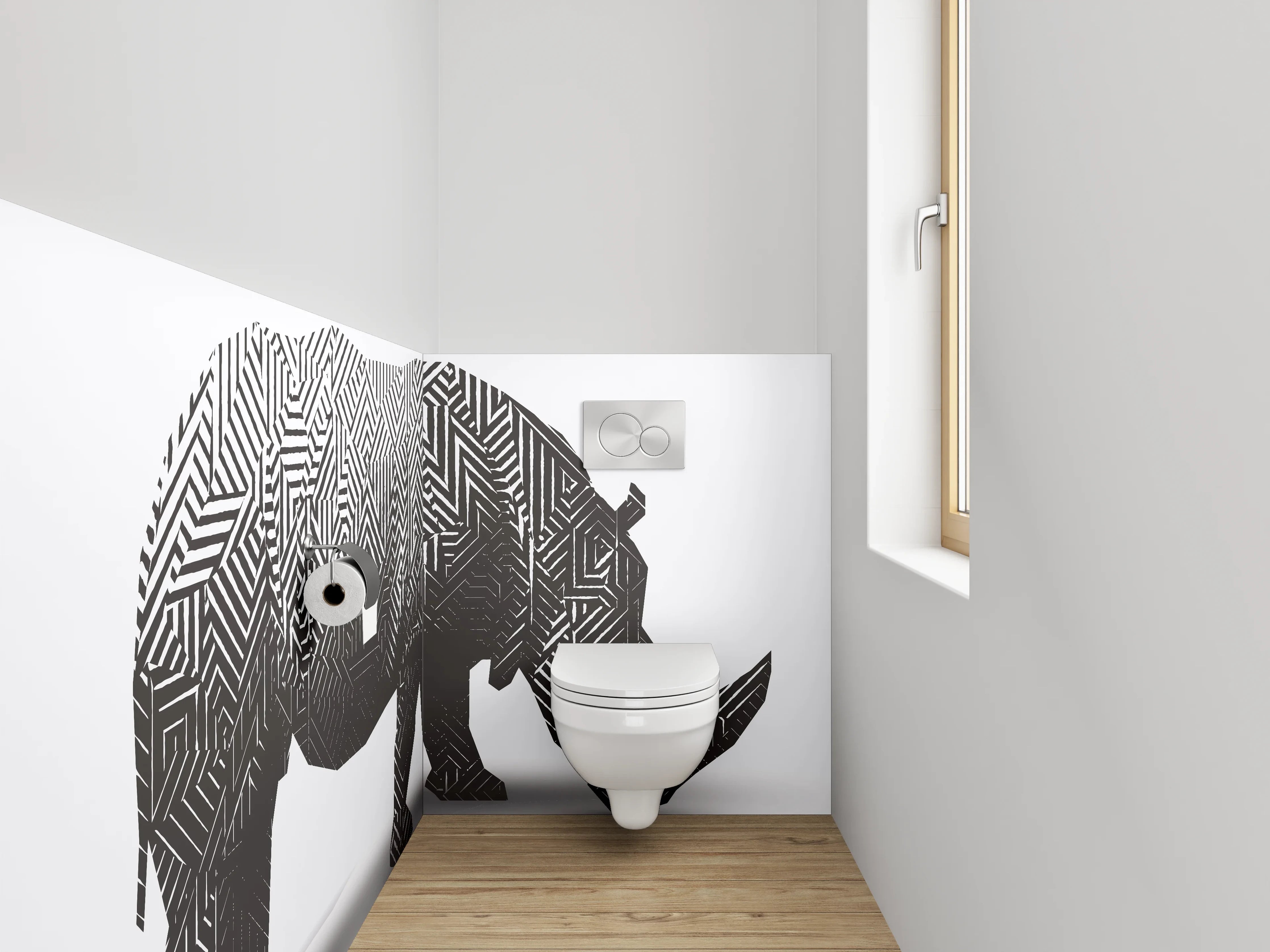 WC-Rückwand - Modernes Nashorn Labyrinth Schwarz-Weiß