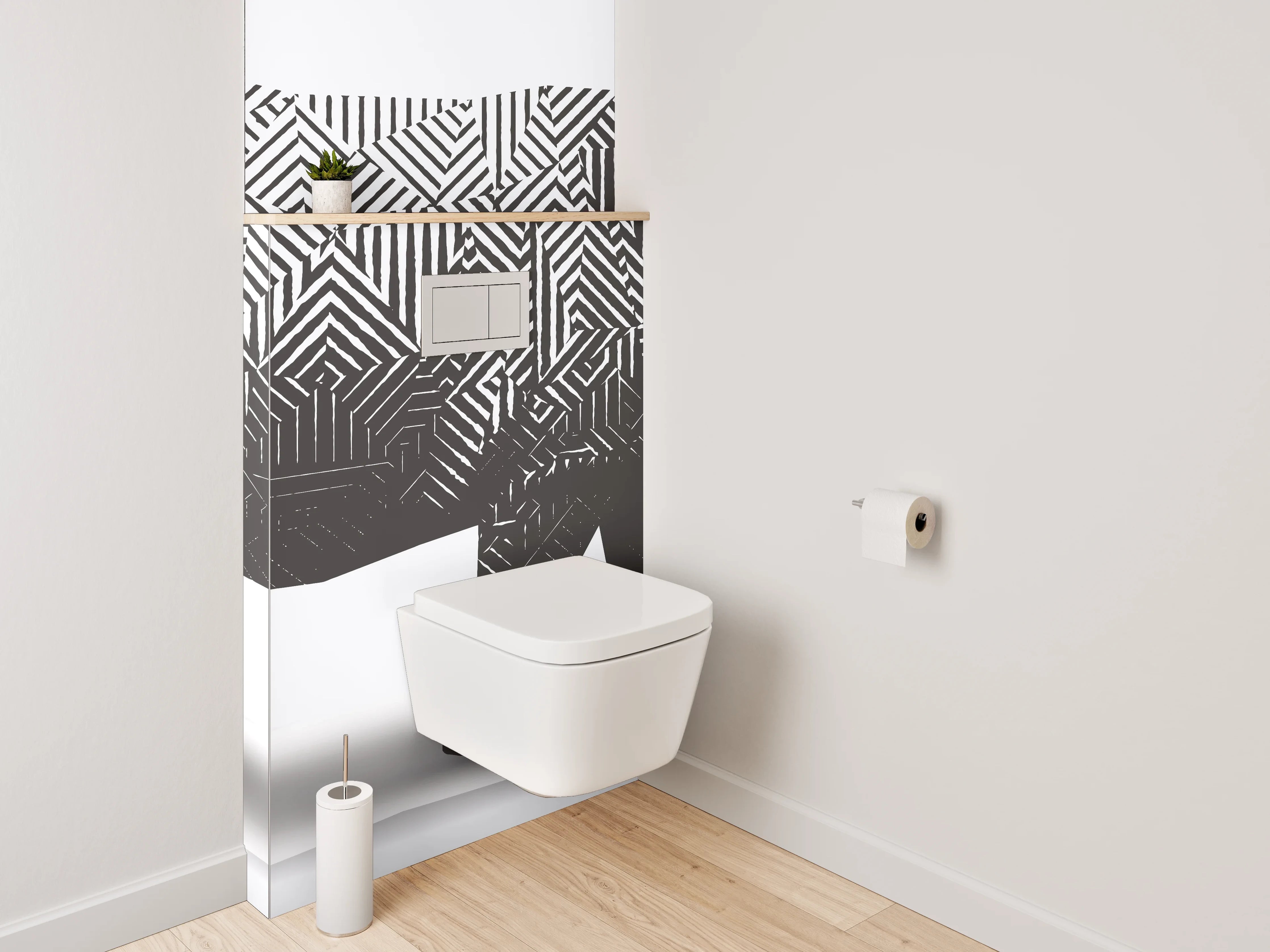 WC-Rückwand - Modernes Nashorn Labyrinth Schwarz-Weiß