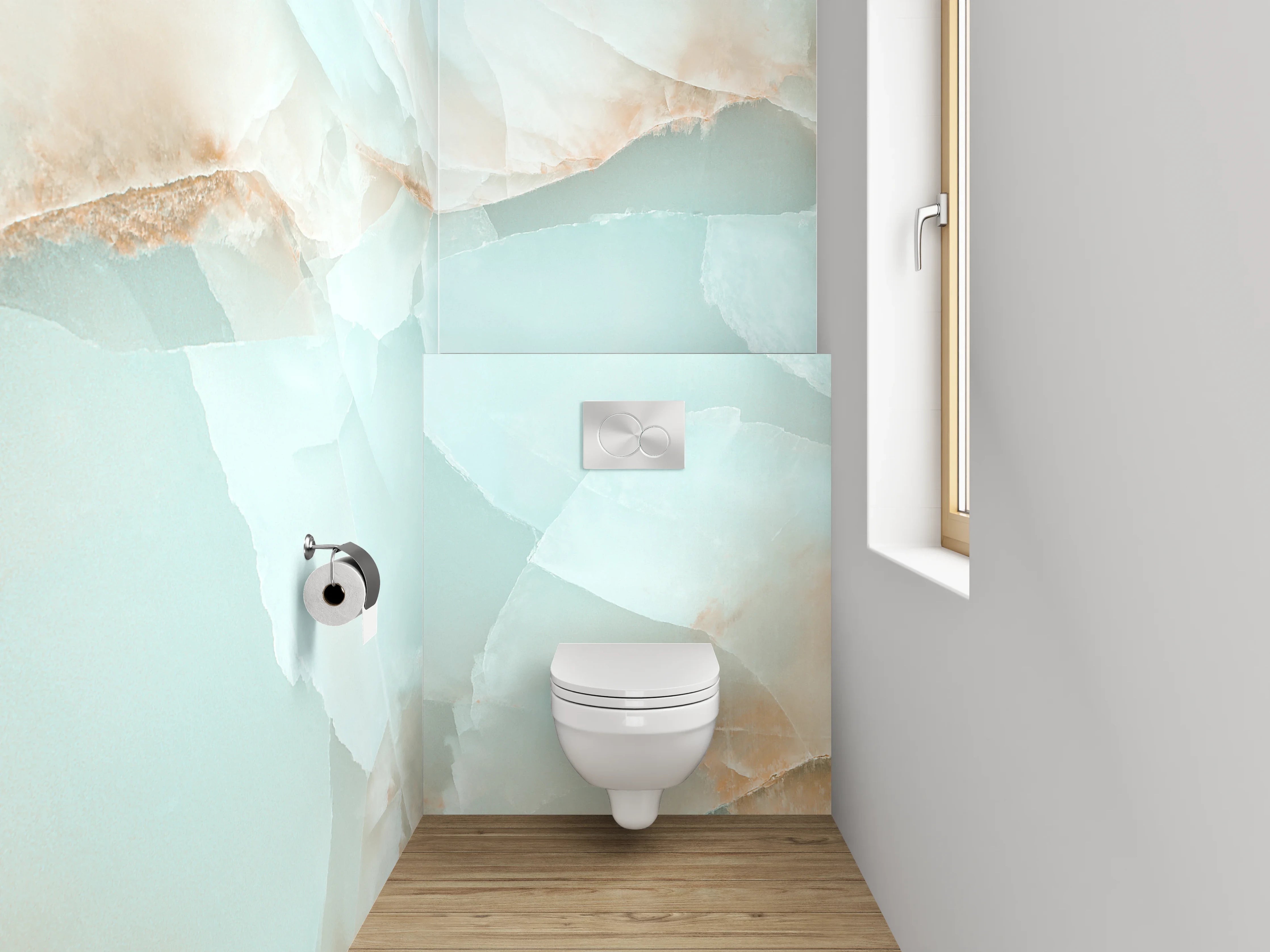WC-Rückwand - Modernes Onyx-Marmor-Muster Türkis Beige