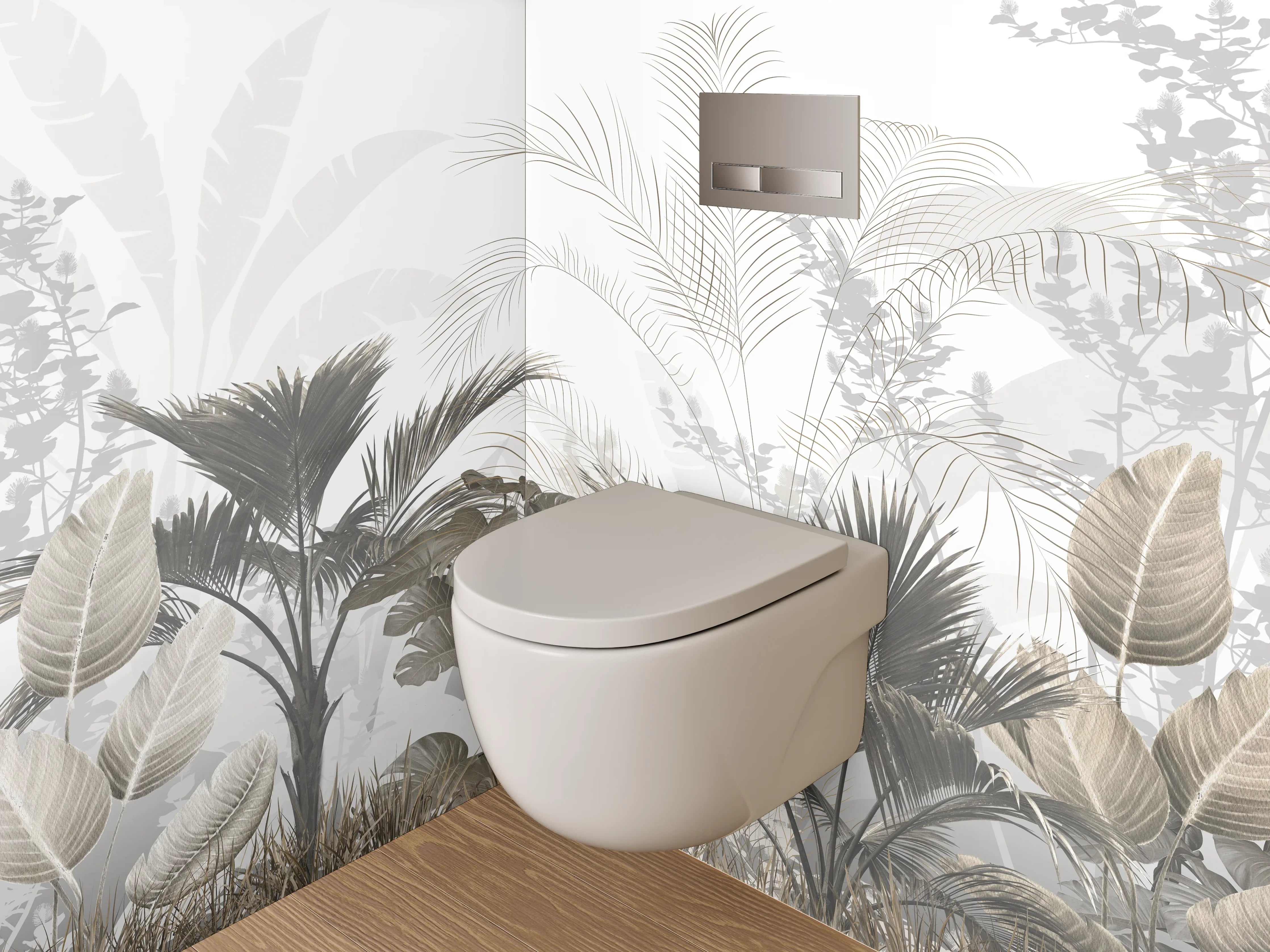 WC-Rückwand - Modernes Palmendesign in Weiß-Grau