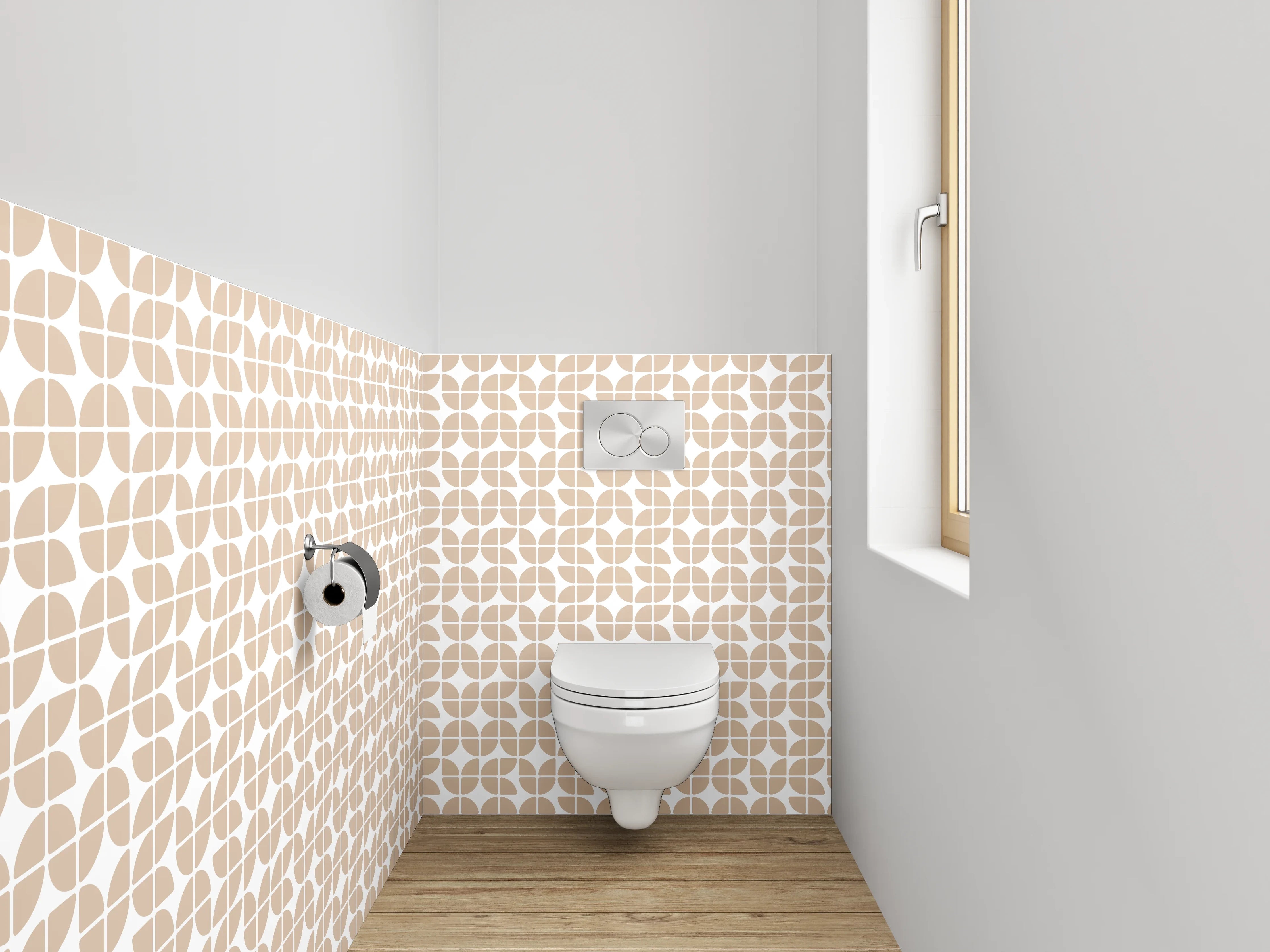 WC-Rückwand - Modernes Retro Blättermuster Beige