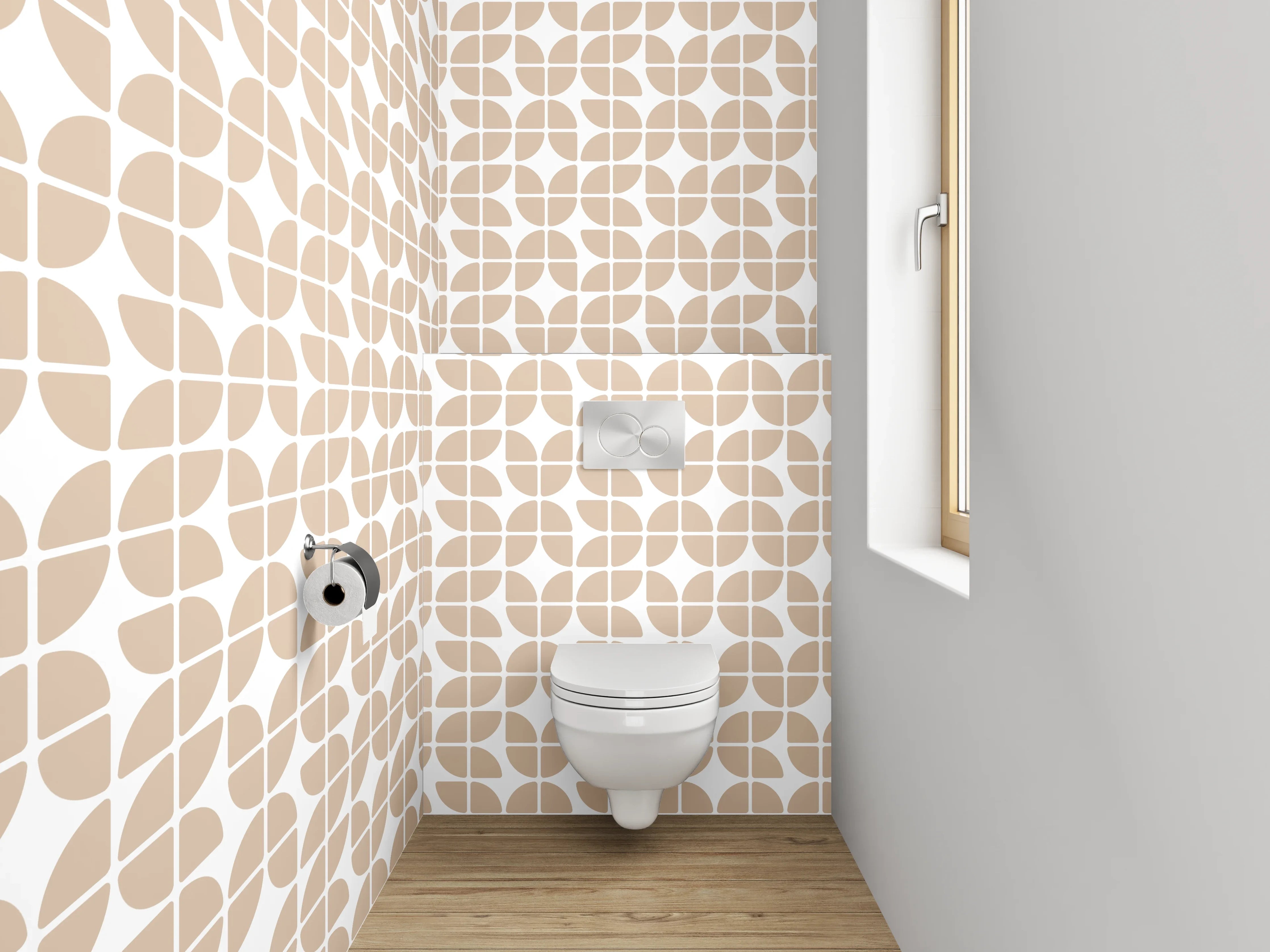 WC-Rückwand - Modernes Retro Blättermuster Beige