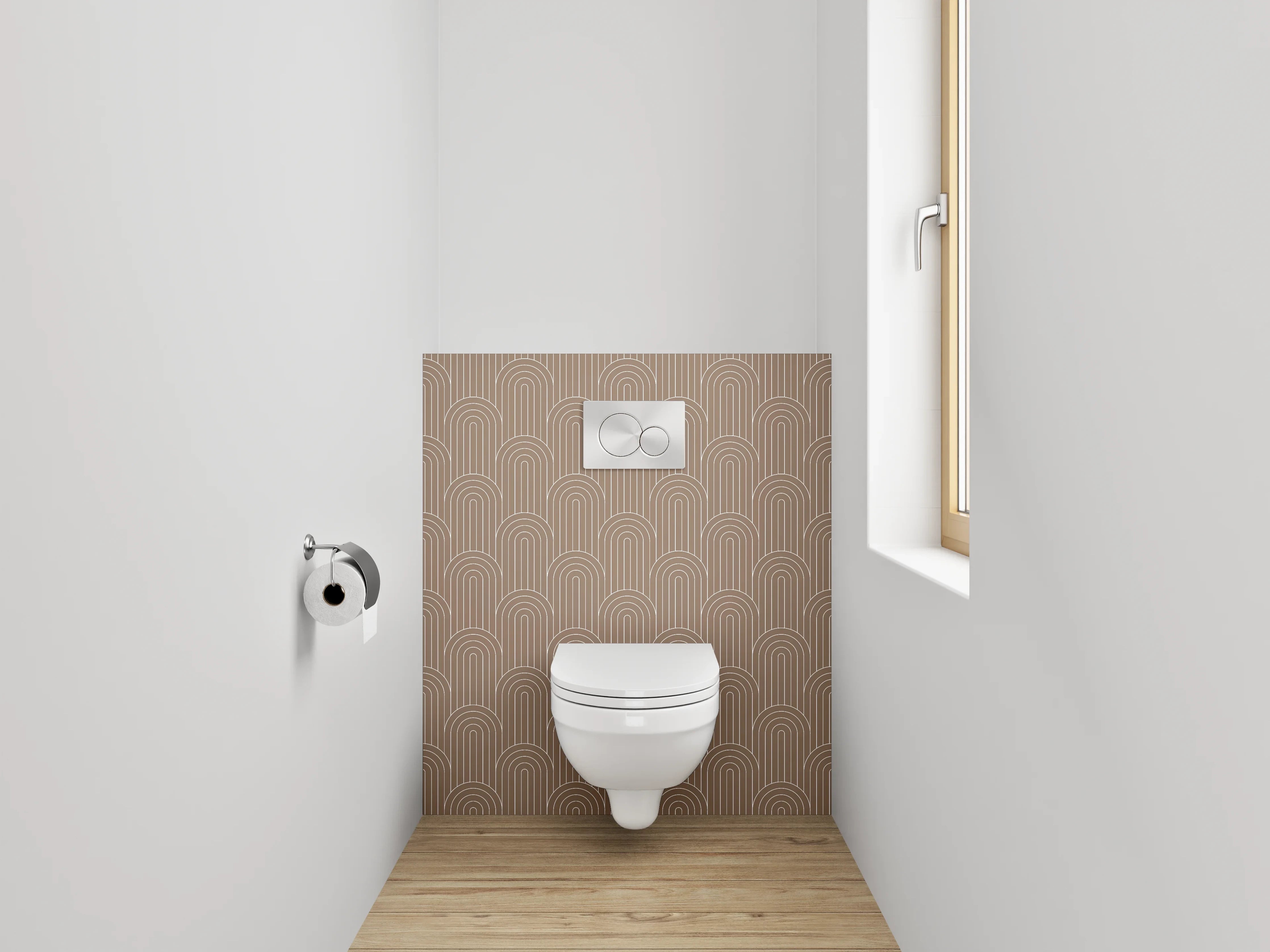 WC-Rückwand - Modernes Retro-Bogenmuster Braun
