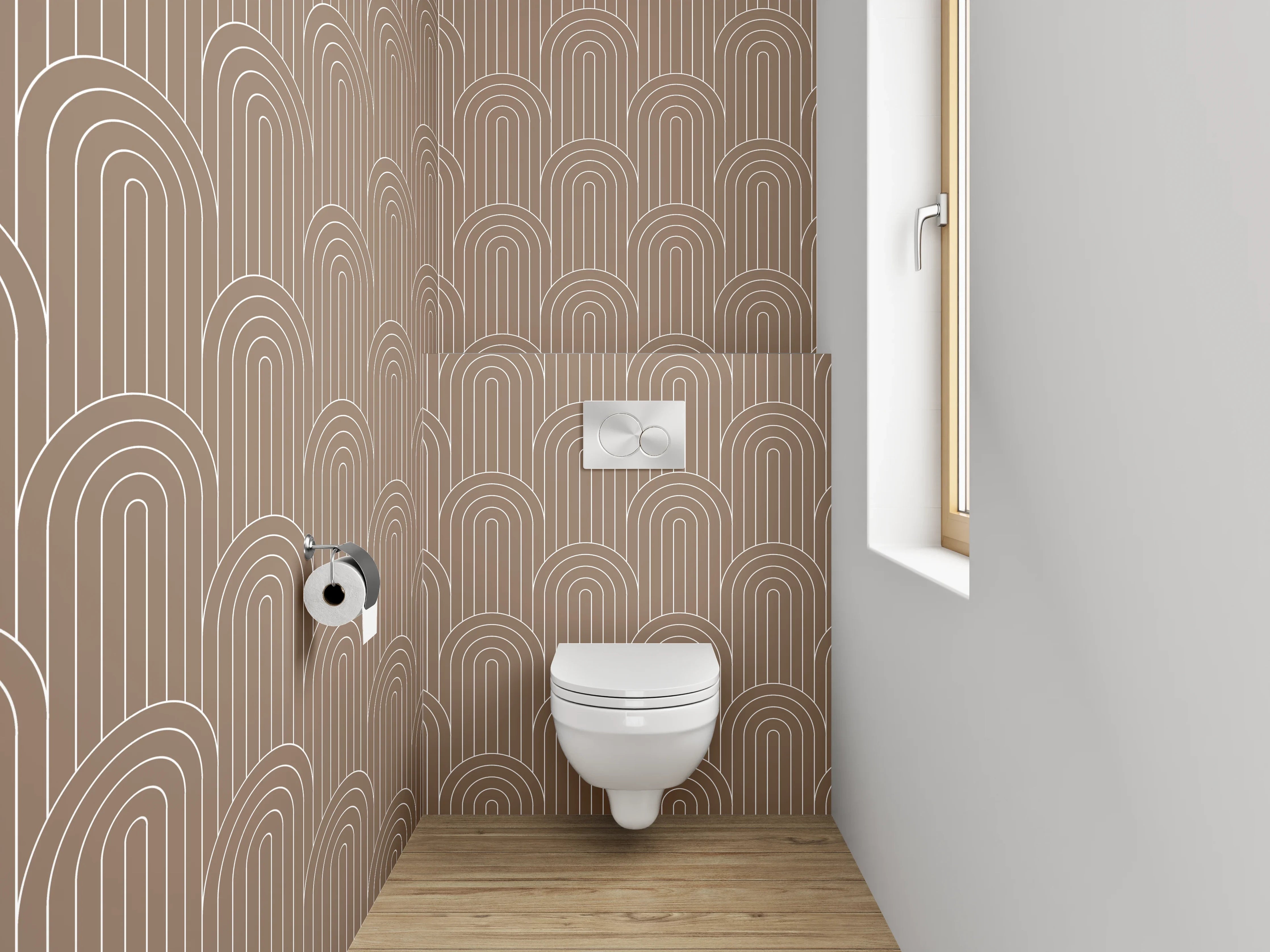 WC-Rückwand - Modernes Retro-Bogenmuster Braun