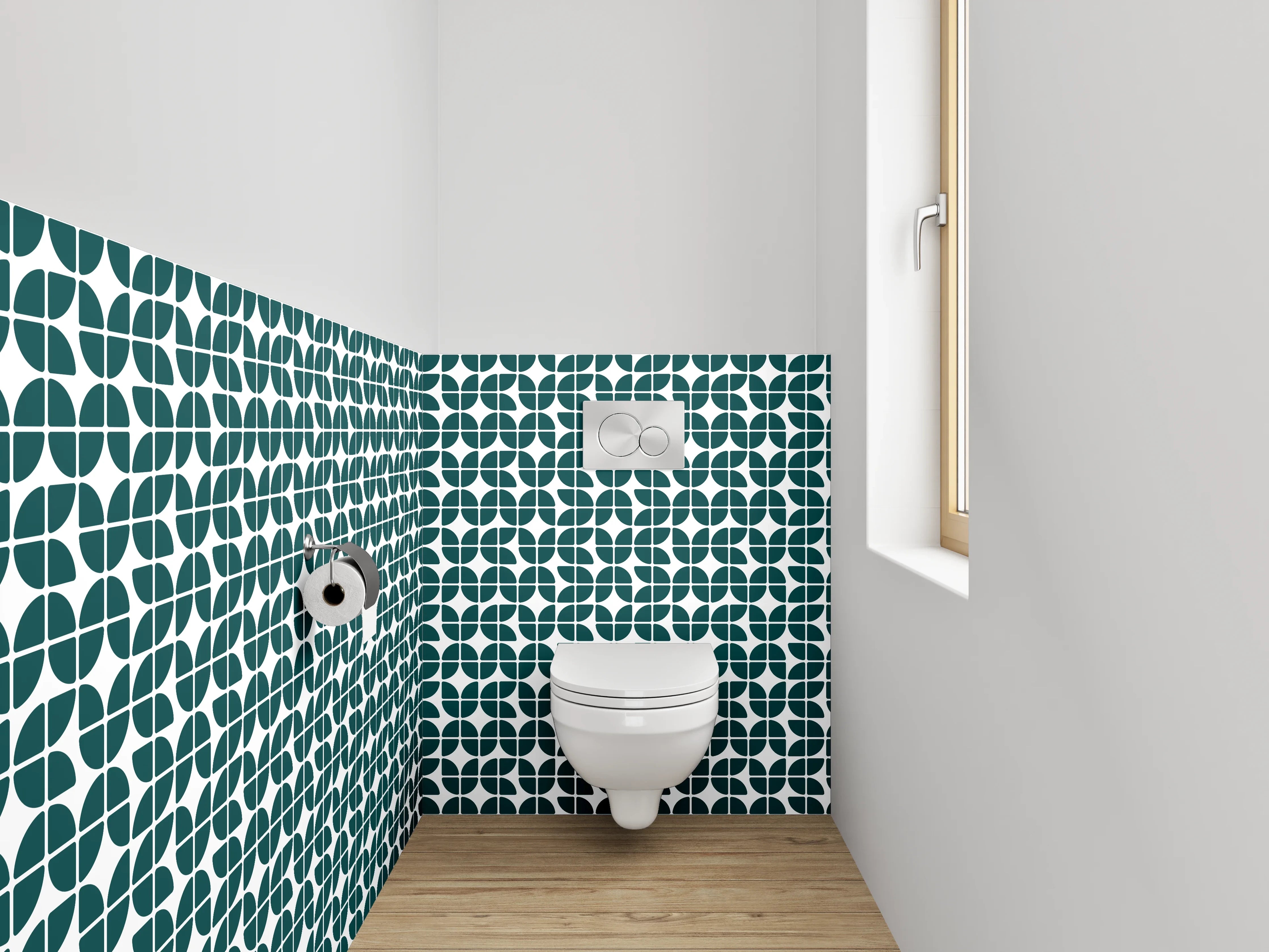WC-Rückwand - Modernes Retro-Muster grün-weiß