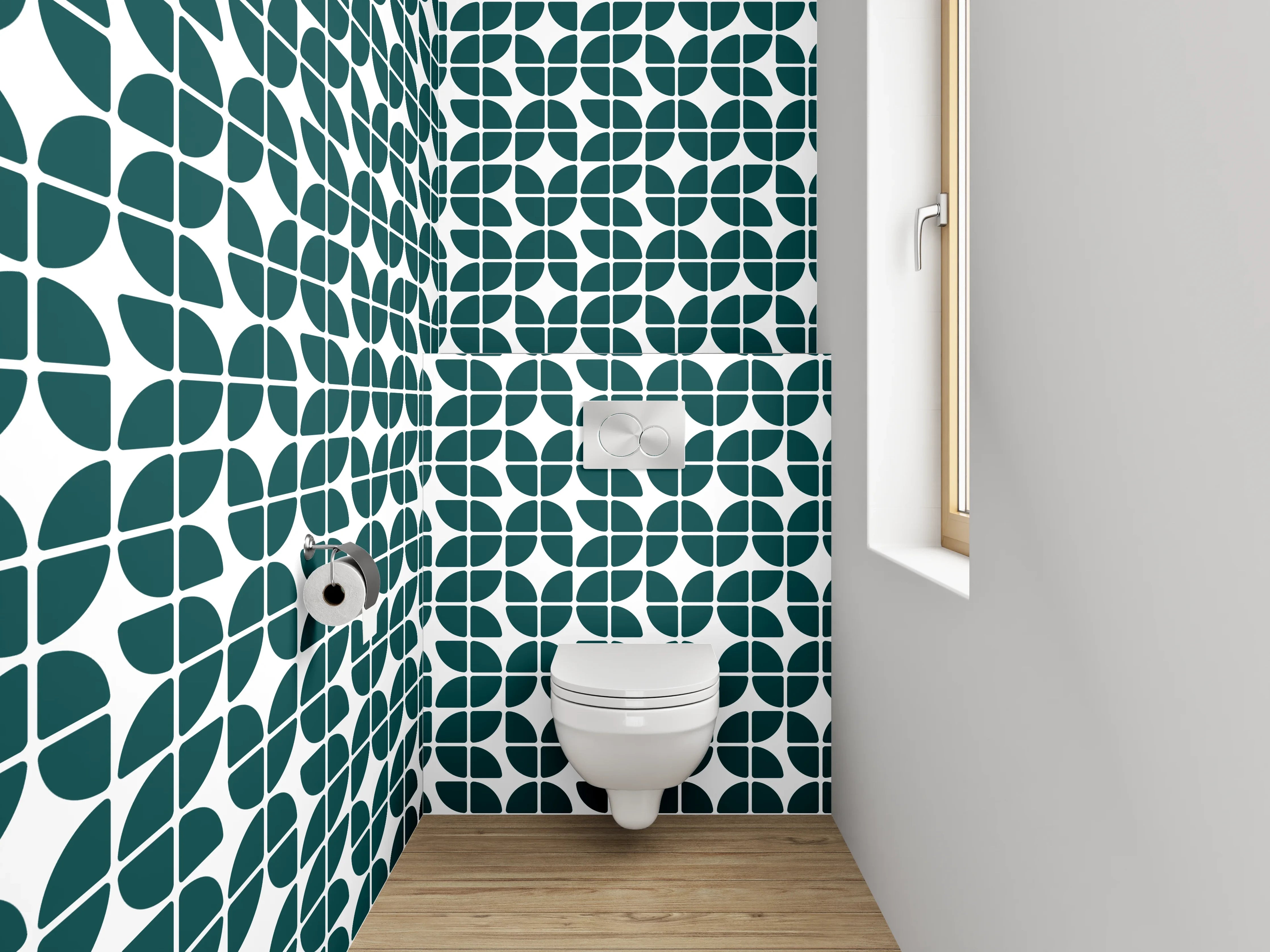 WC-Rückwand - Modernes Retro-Muster grün-weiß