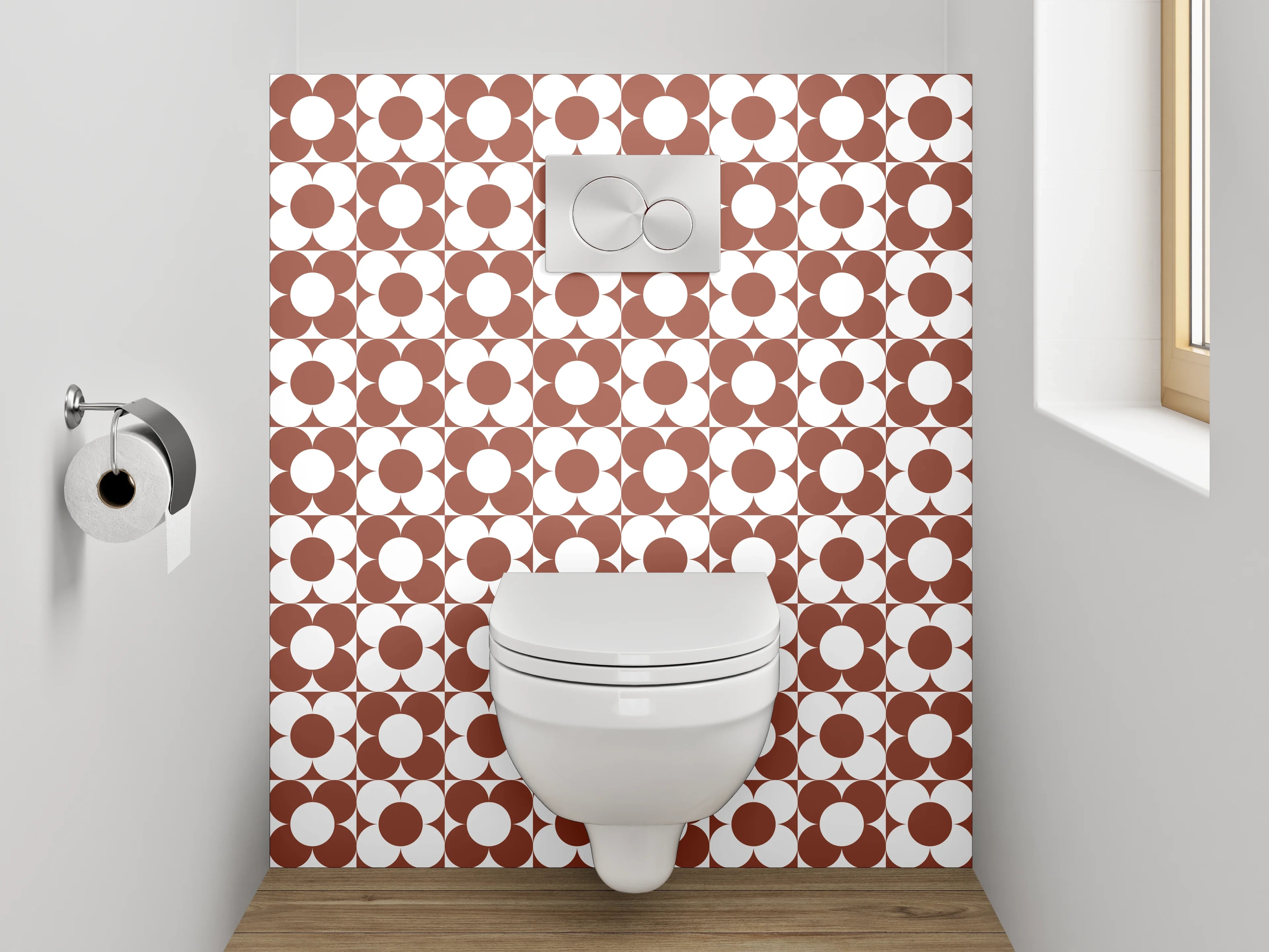 WC-Rückwand - Modernes Retro-Muster in Braun Weiß