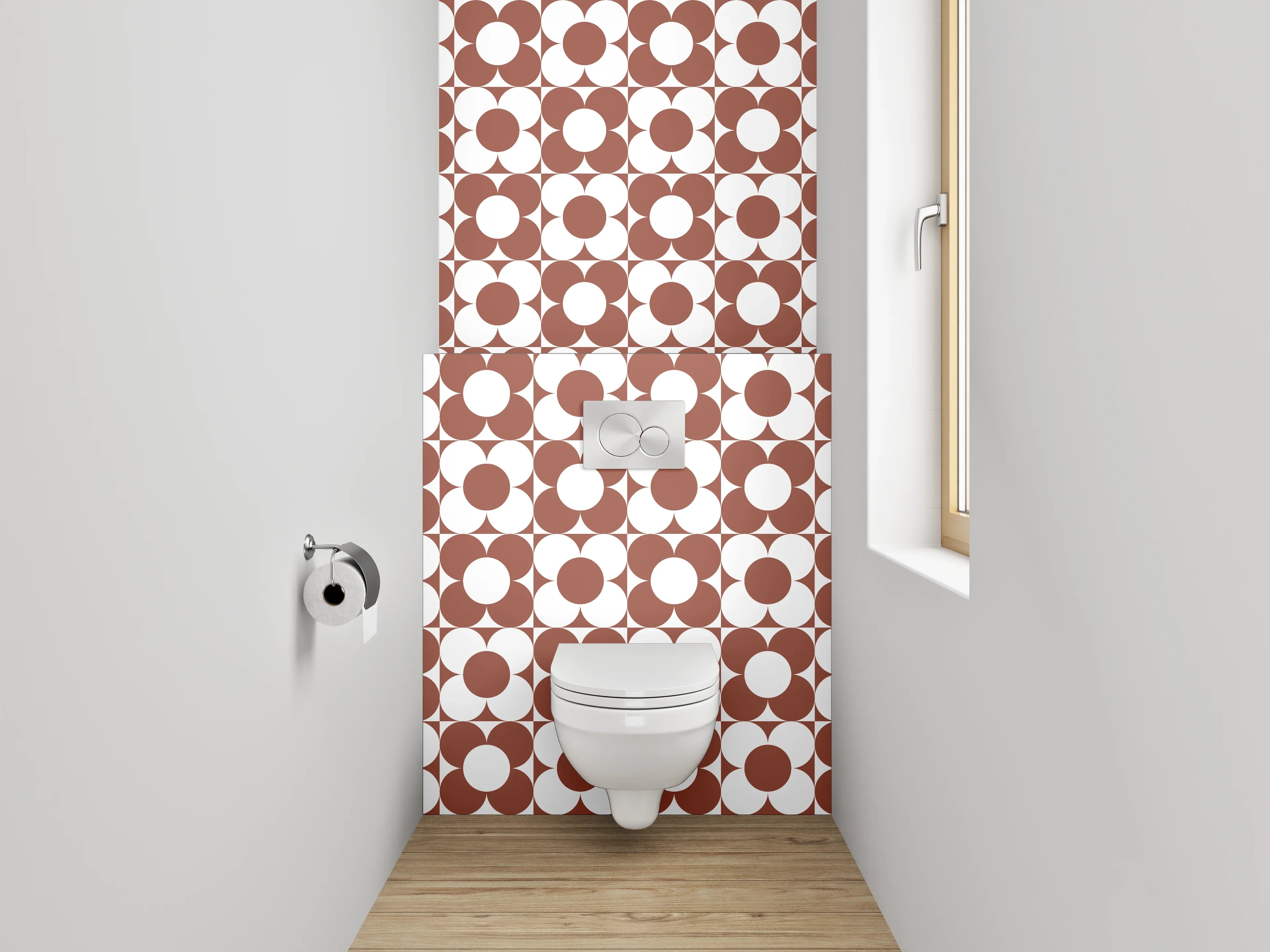 WC-Rückwand - Modernes Retro-Muster in Braun Weiß