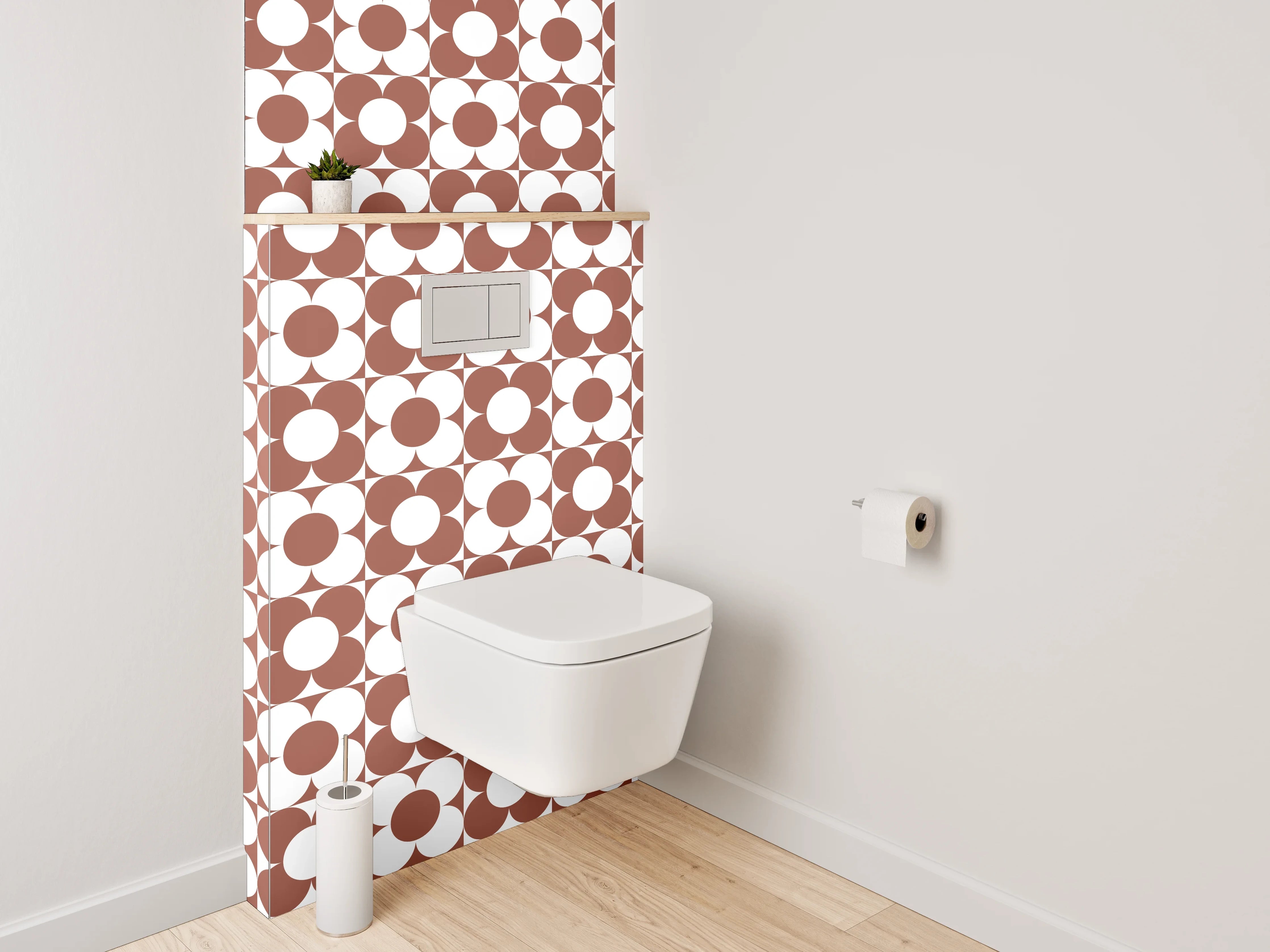 WC-Rückwand - Modernes Retro-Muster in Braun Weiß