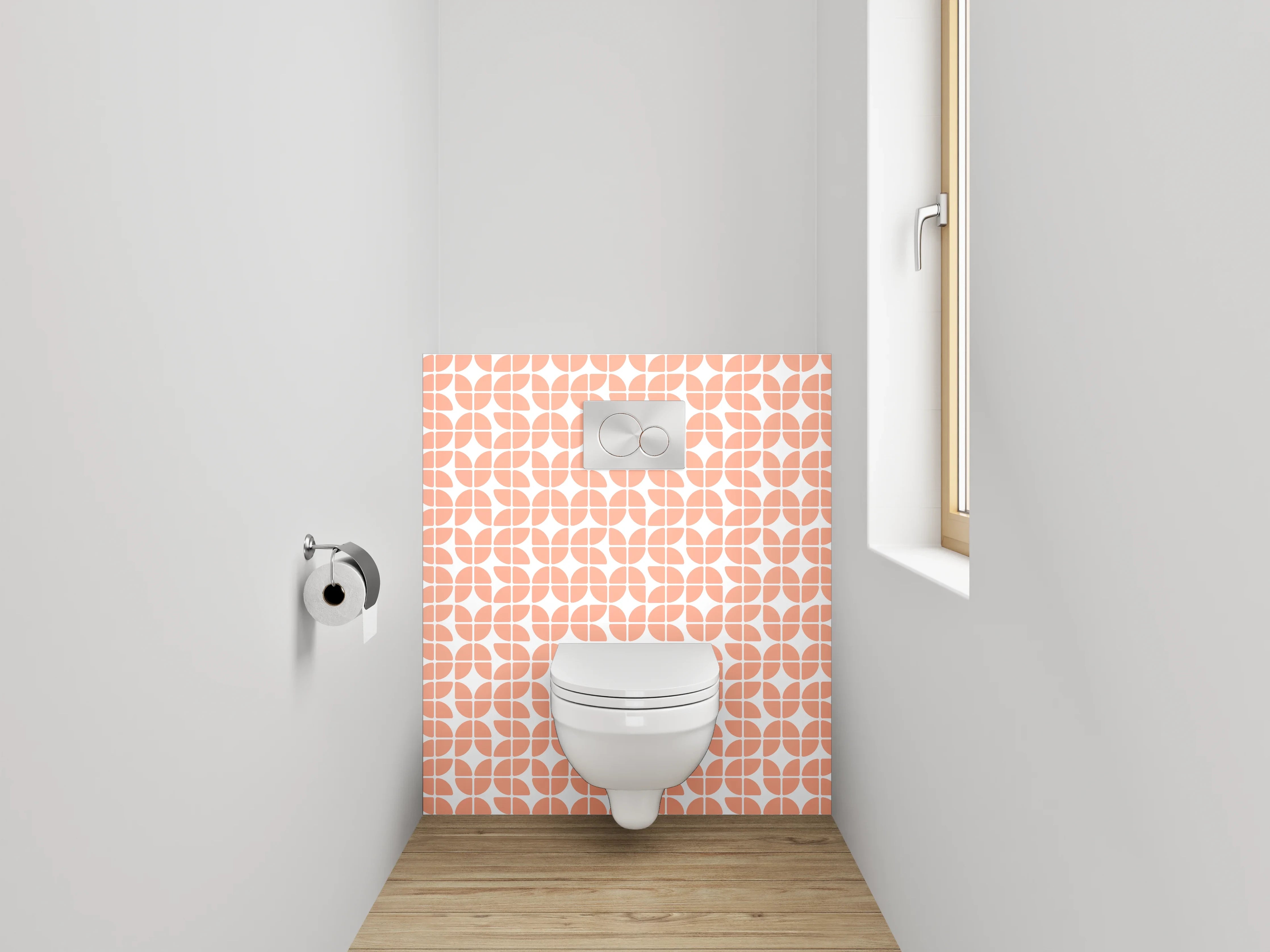 WC-Rückwand - Modernes Retro-Muster in Orange-Weiß