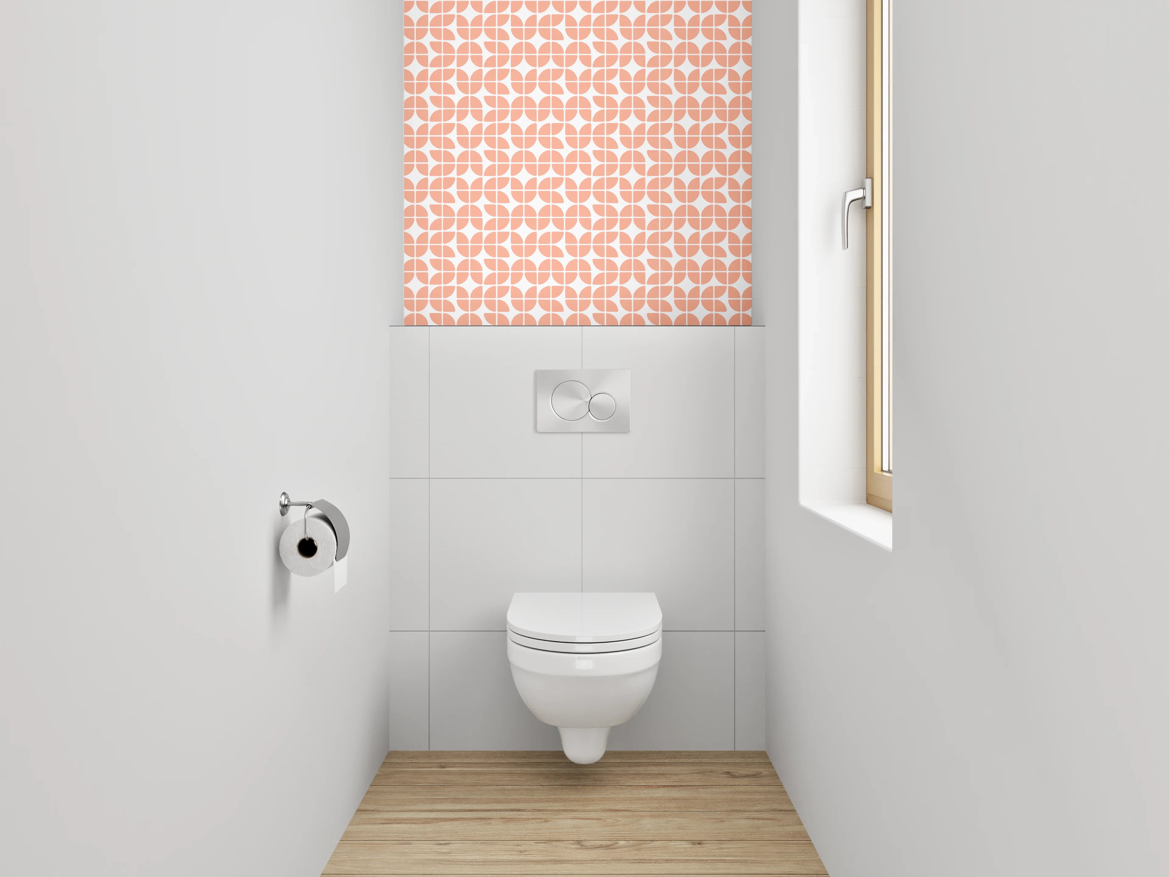 WC-Rückwand - Modernes Retro-Muster in Orange-Weiß