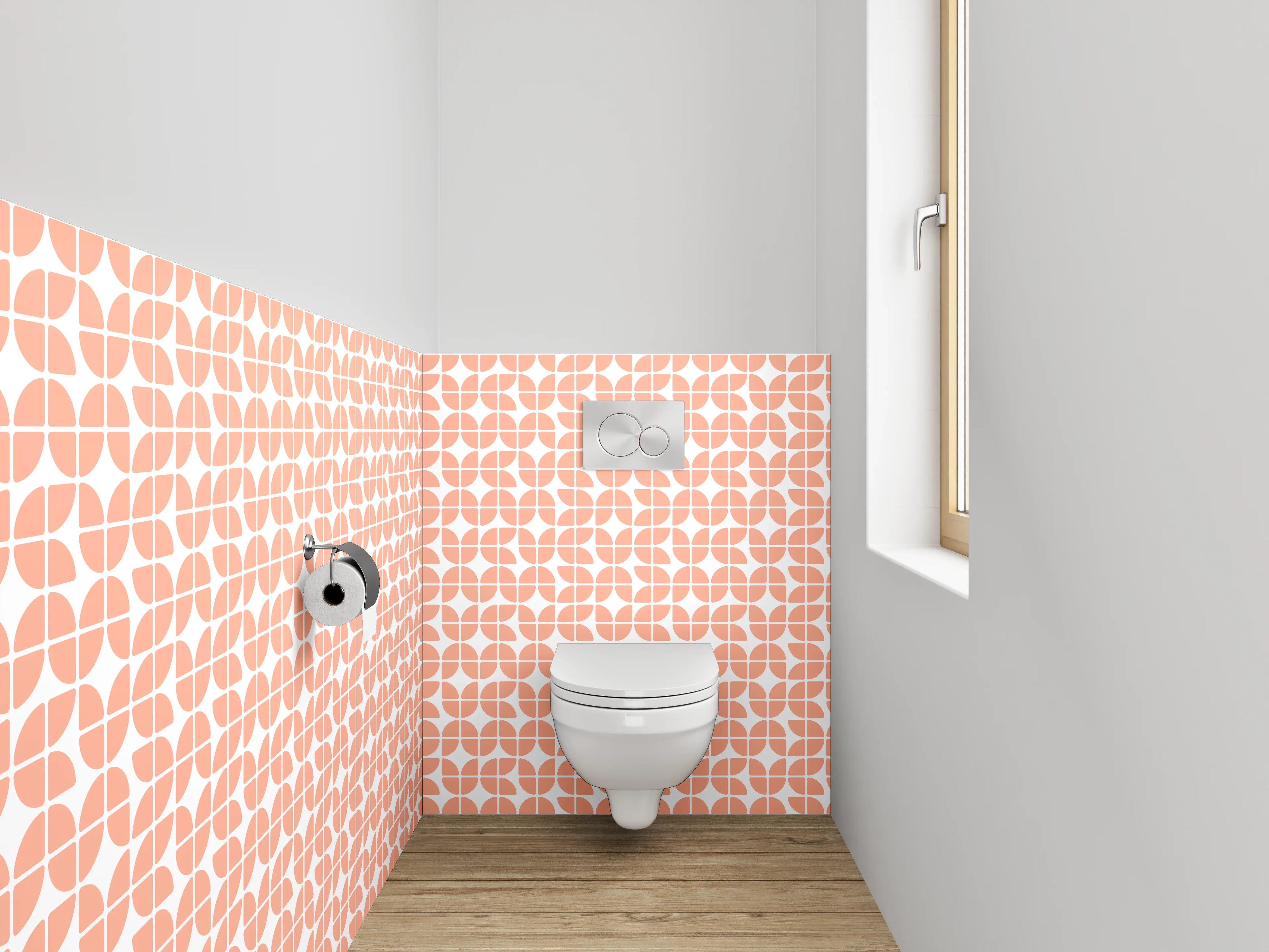 WC-Rückwand - Modernes Retro-Muster in Orange-Weiß