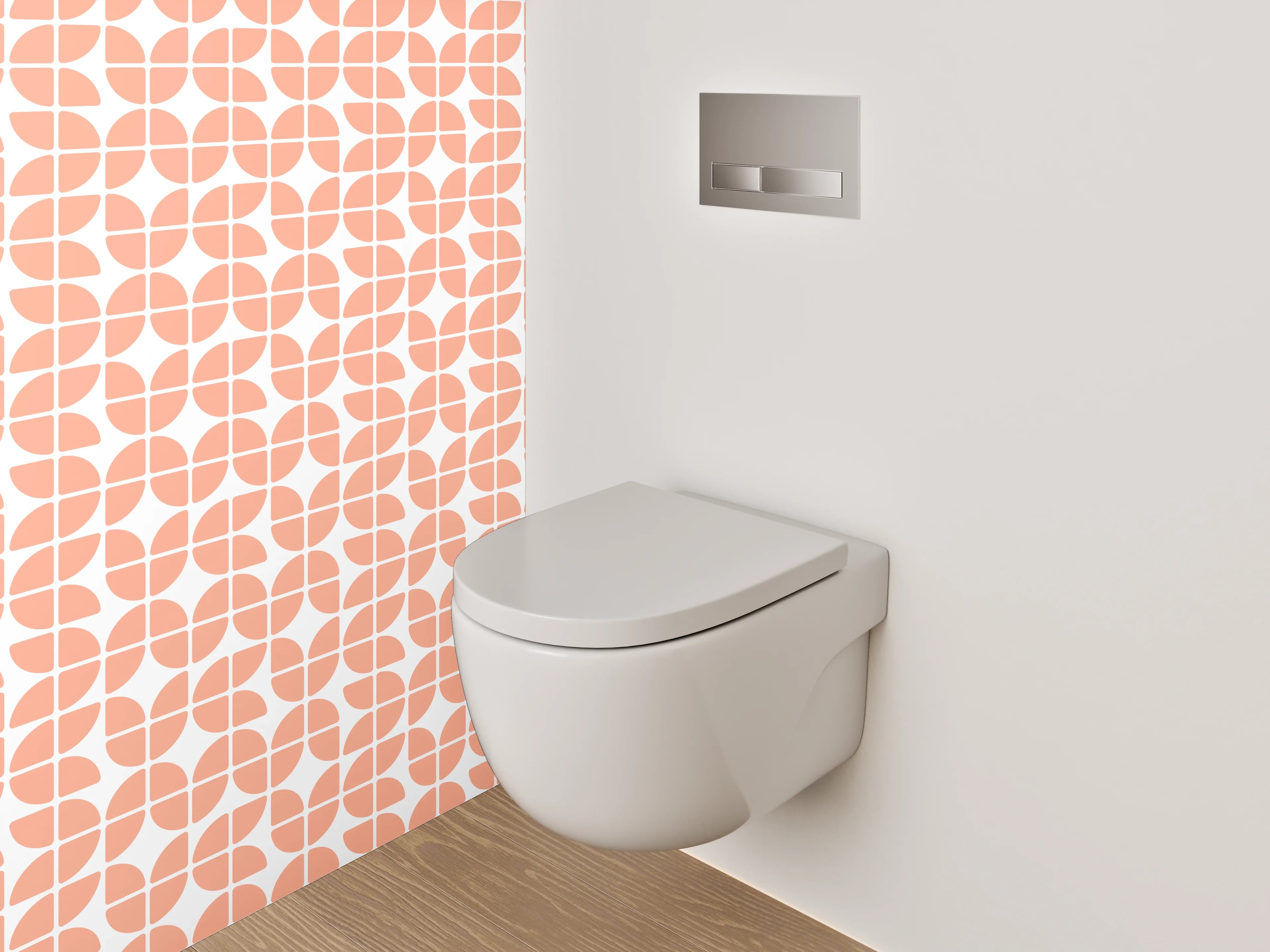 WC-Rückwand - Modernes Retro-Muster in Orange-Weiß